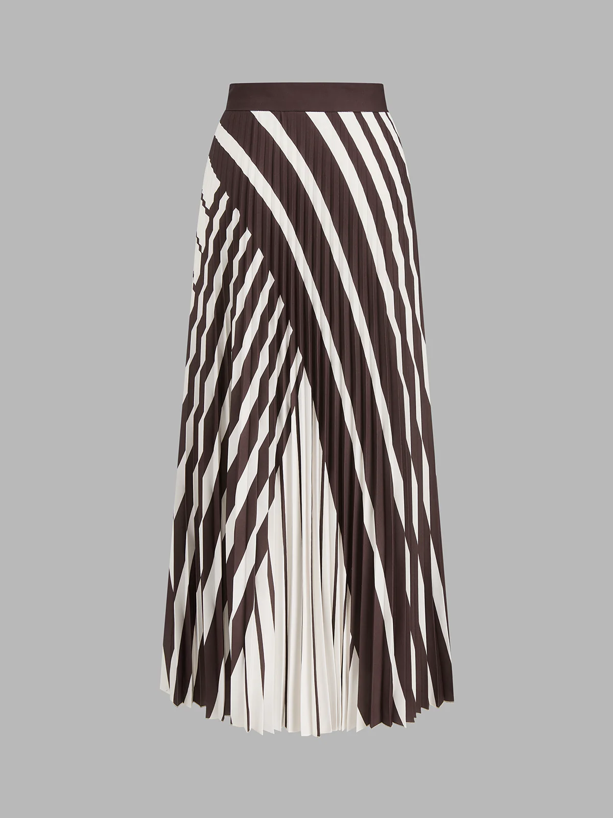 Diagonal Striped Pleated Midi Skirt - Image 2