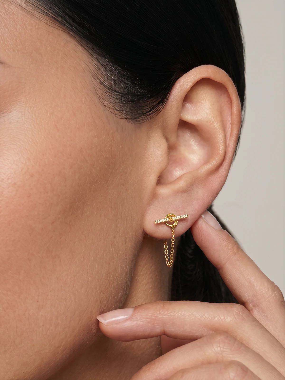 Diamond Bar Chain Drop Earrings