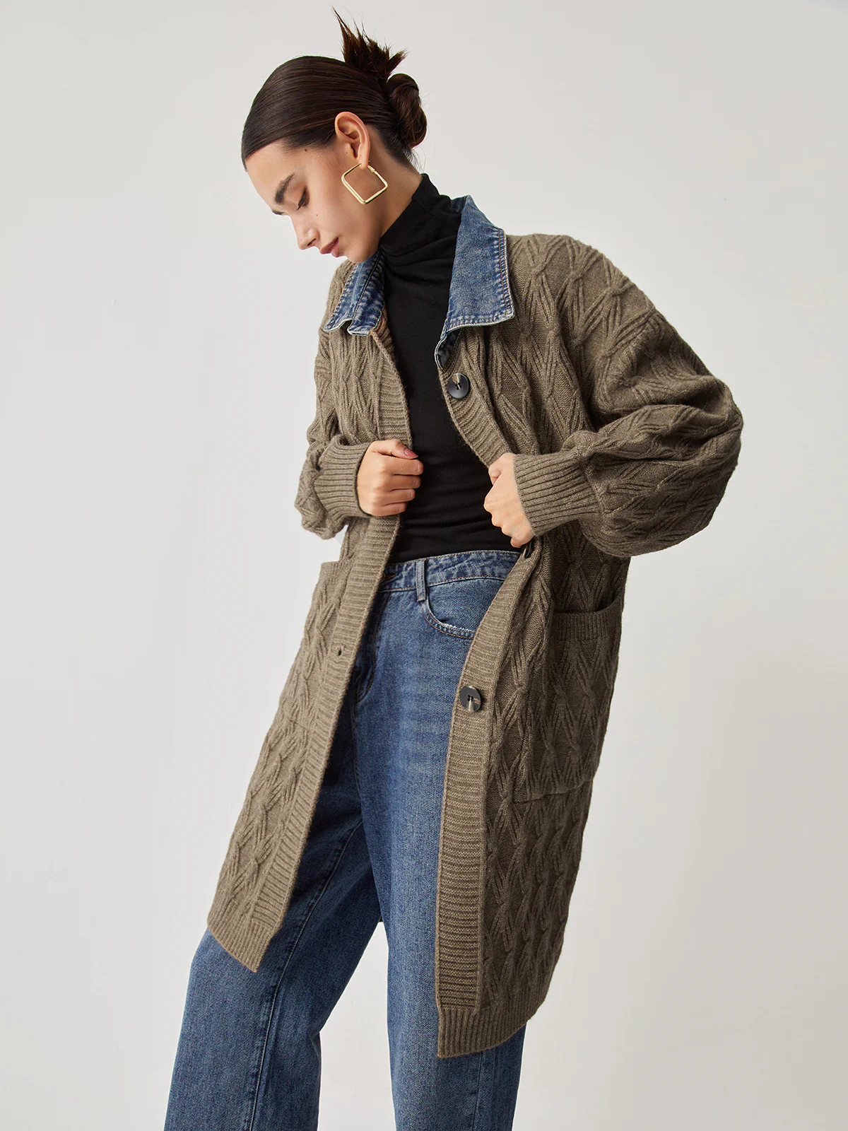 Diamond Stitch Knitting Longline Cardigan - Image 3