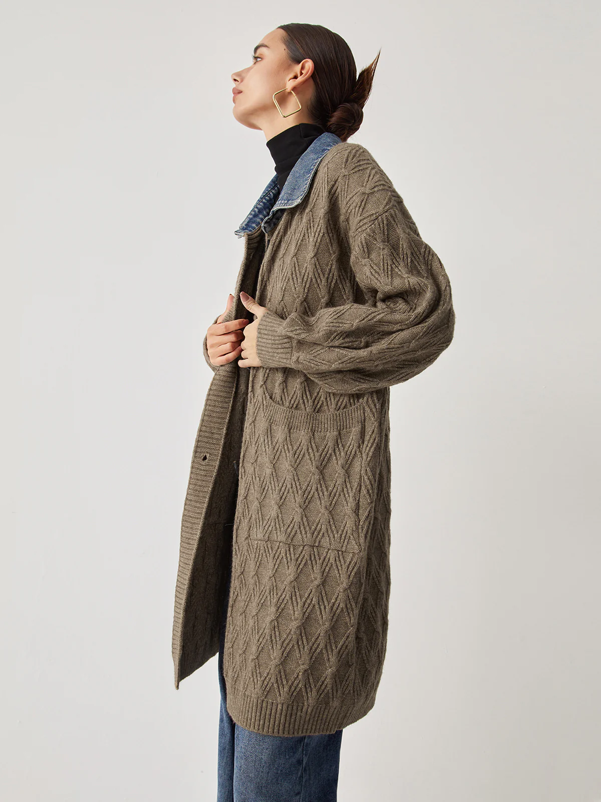 Diamond Stitch Knitting Longline Cardigan - Image 5