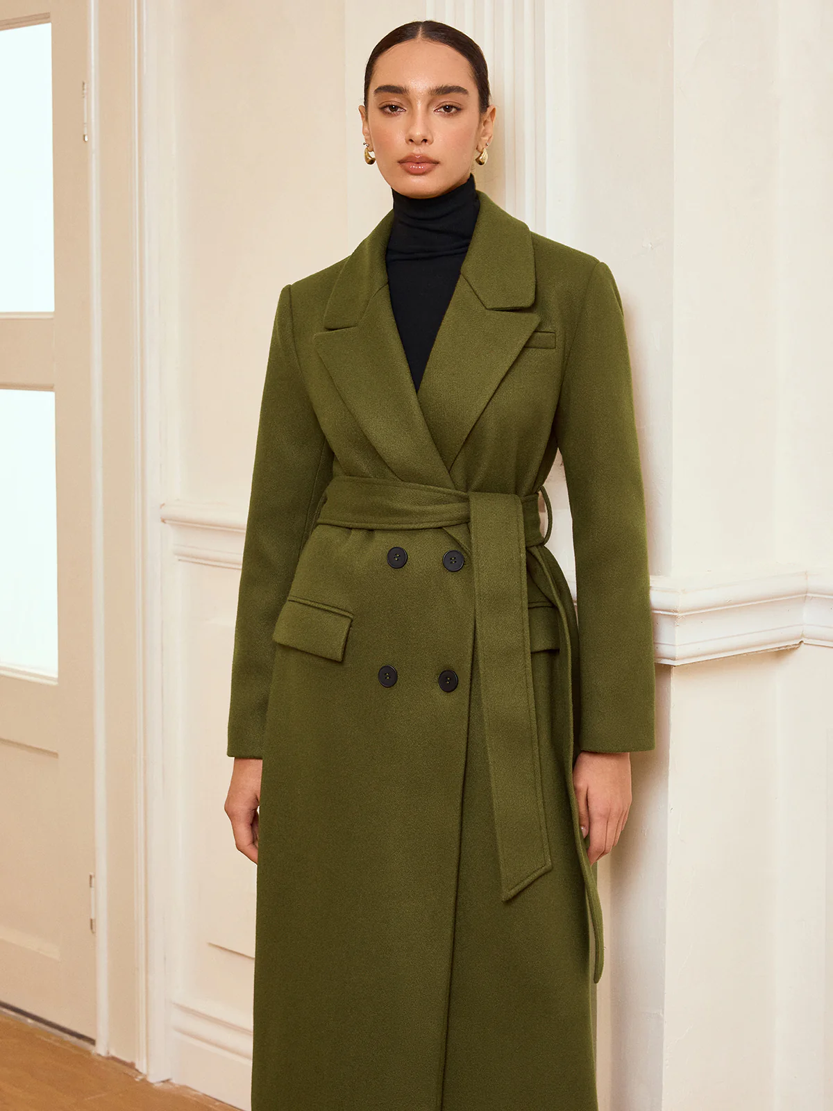 Double-Breasted Belted Long Coat - Image 3