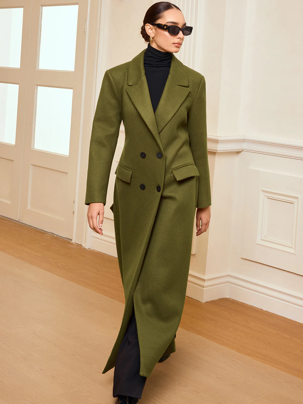 Double-Breasted Belted Long Coat - Image 4