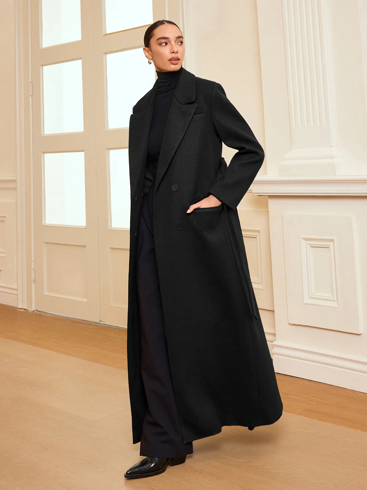 Double-Breasted Belted Long Coat - Image 8