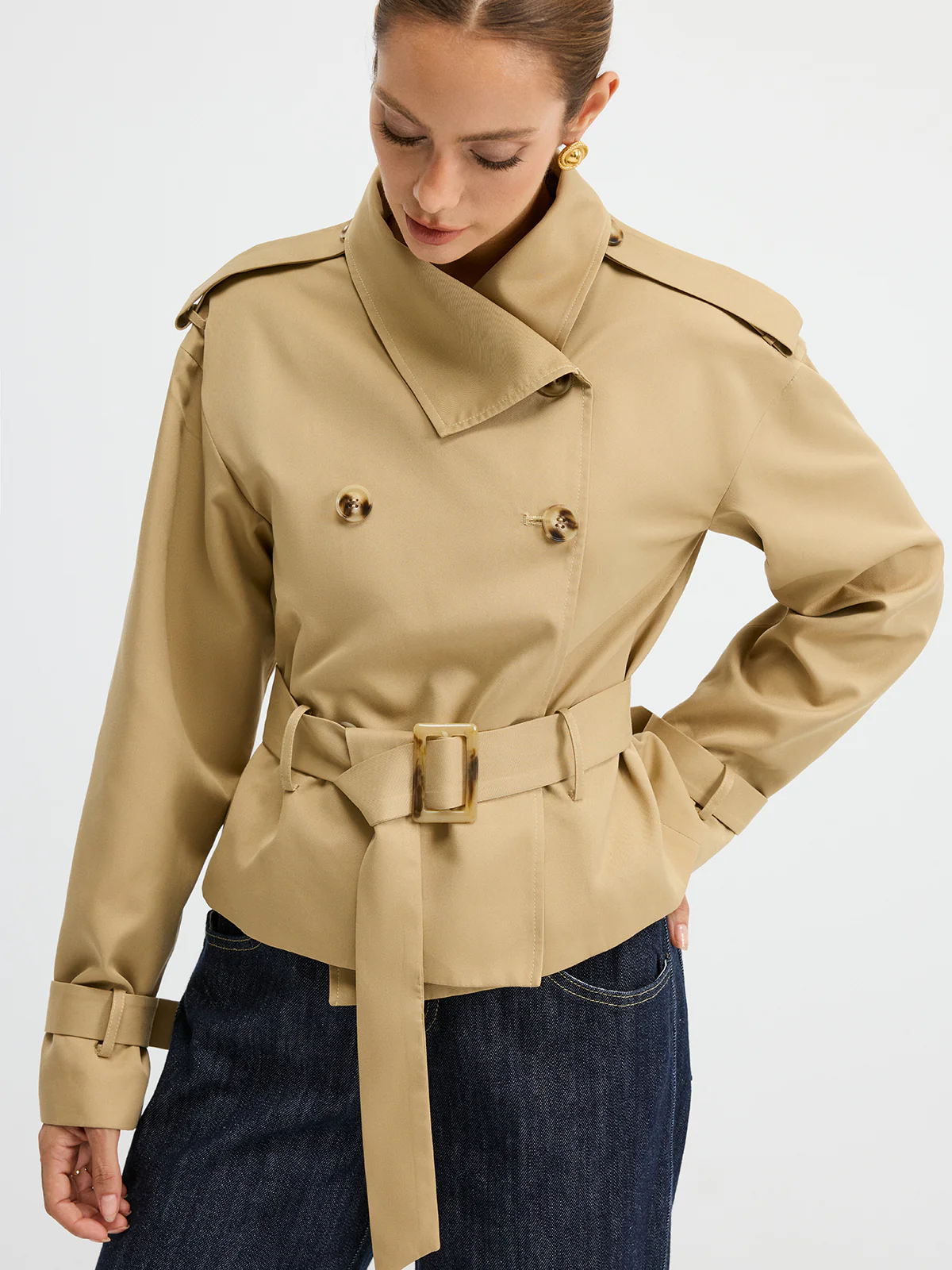 Double-Breasted Belted Trench Coat - Image 4
