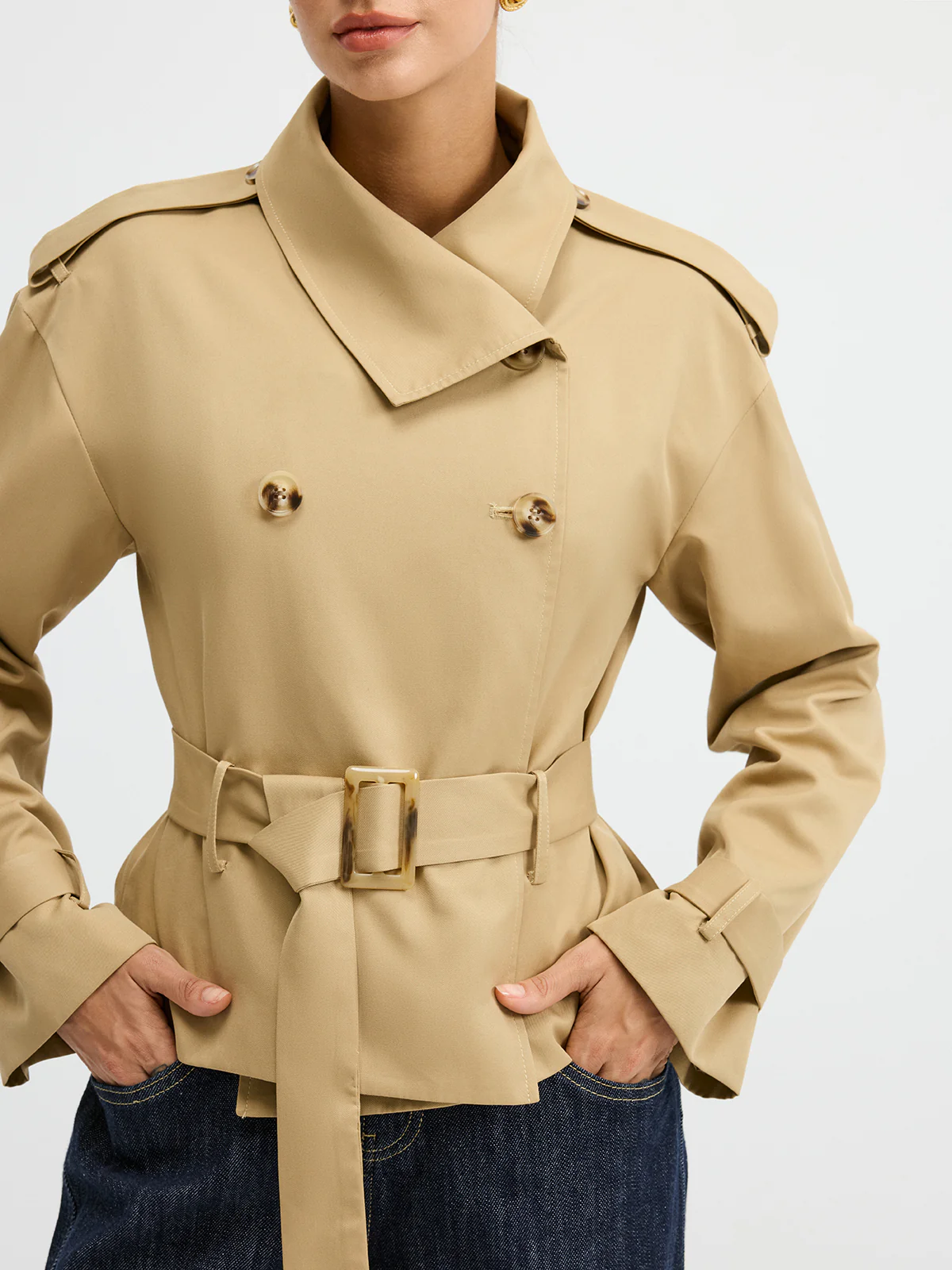 Double-Breasted Belted Trench Coat - Image 5