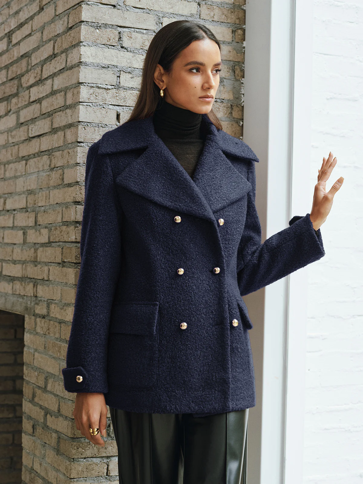 Double-Breasted Lapel Tweed Blazer - Image 3