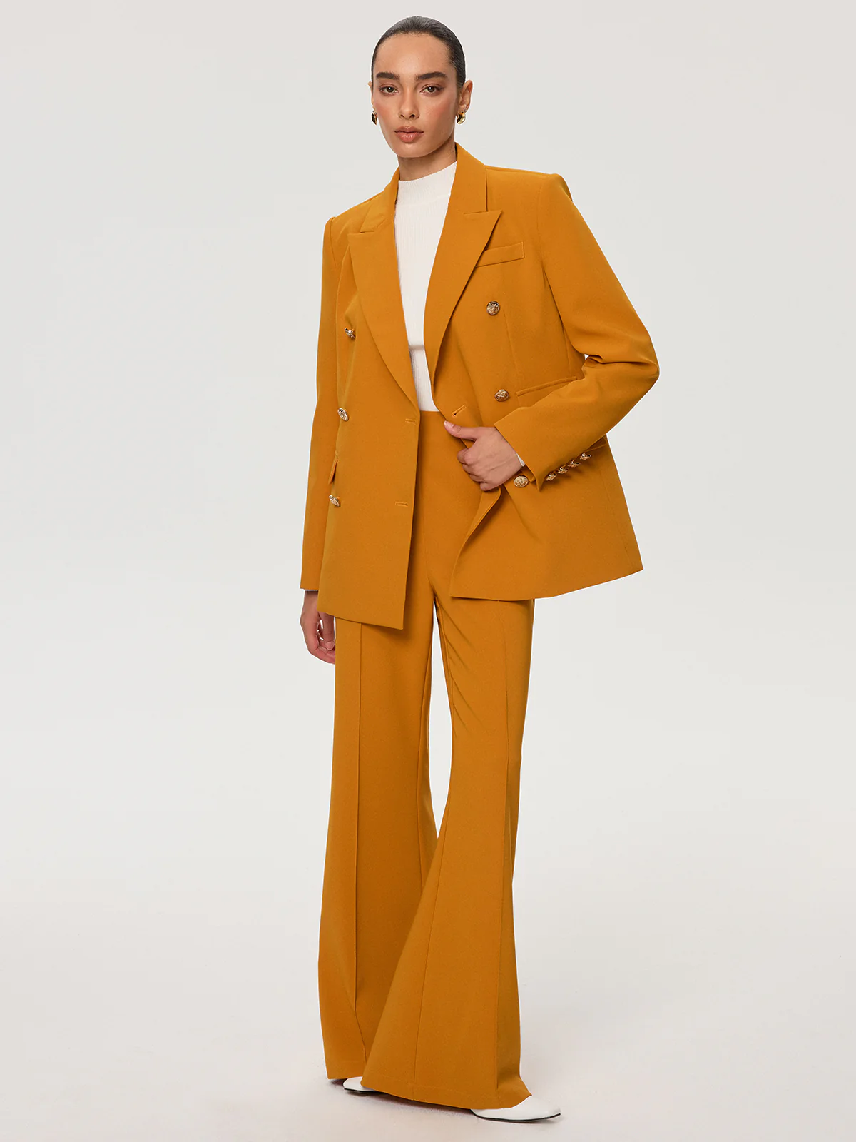 Double-Breasted Metal Button Blazer - Image 2