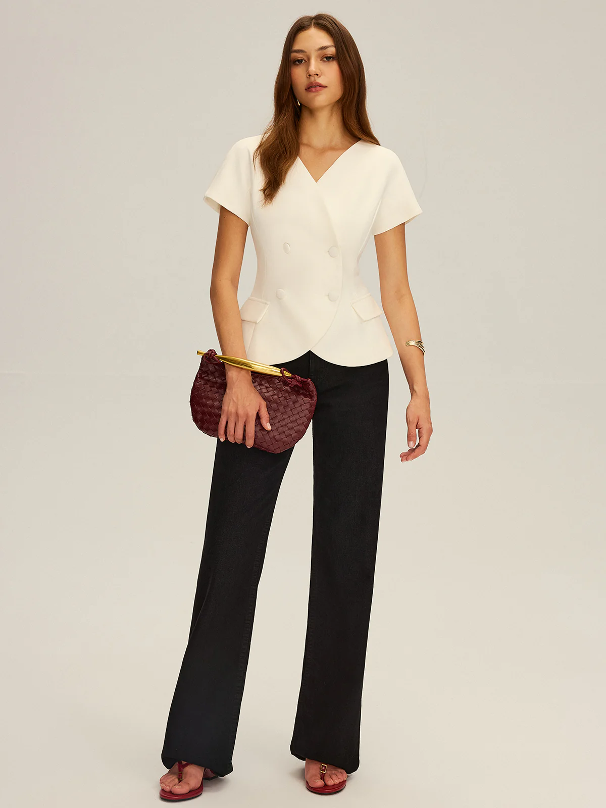Double-Breasted Short-Sleeve Blazer - Image 2