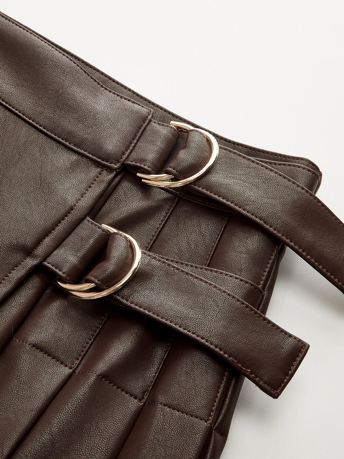 Double Buckle Detail Faux Leather Midi Skirt - Image 3