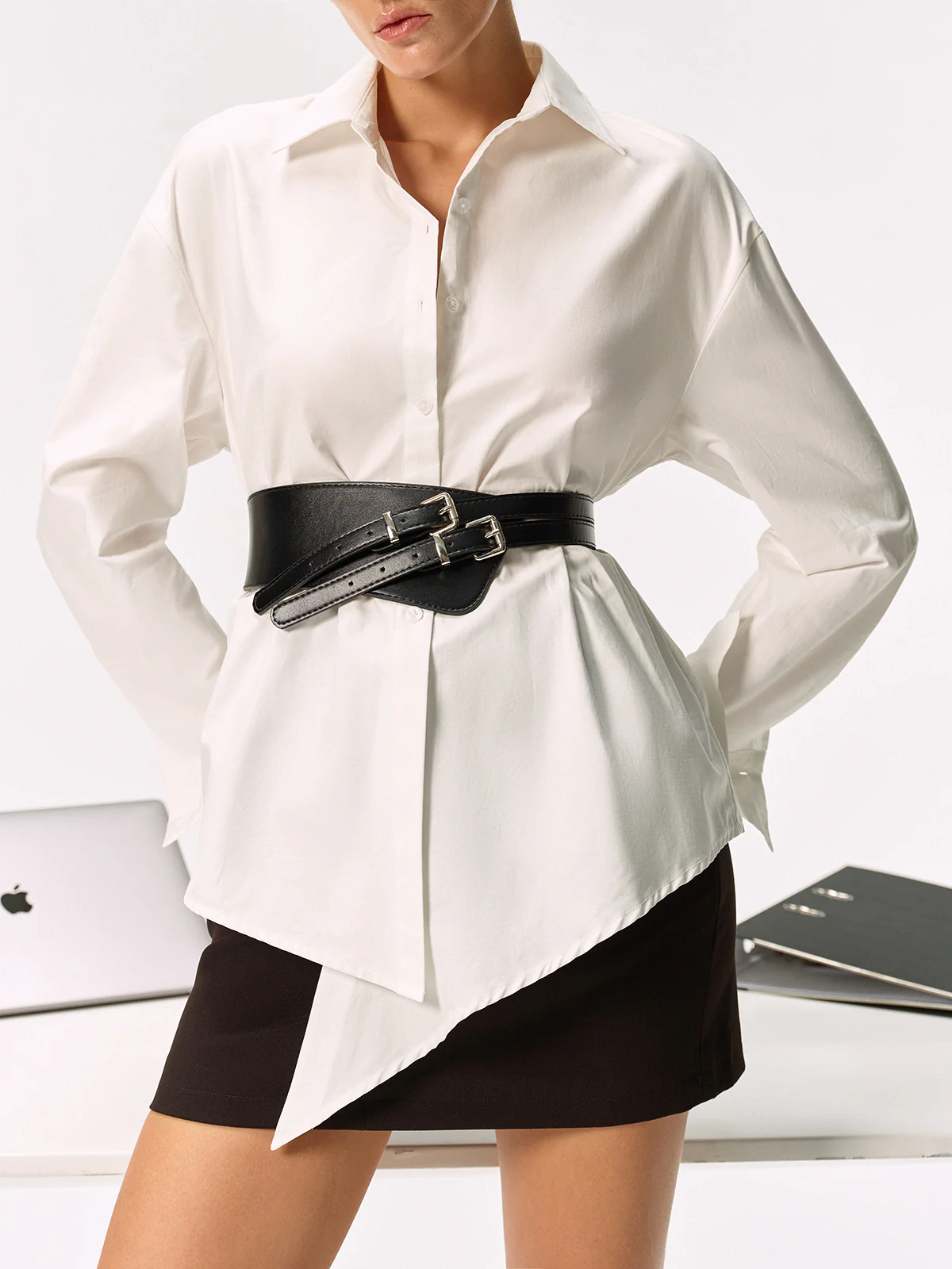 Double Buckle PU Leather Wide Belt - Image 3