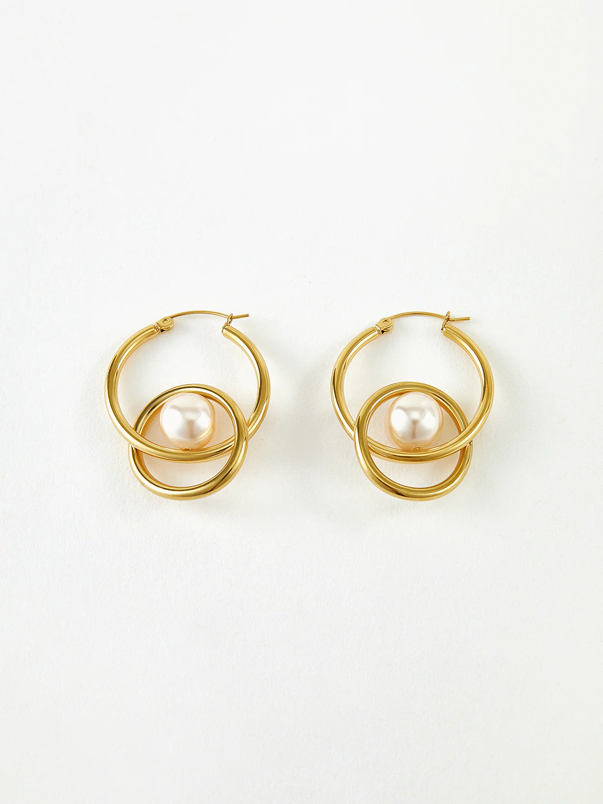 Double Hoop Pearl Drop Earrings - Image 2