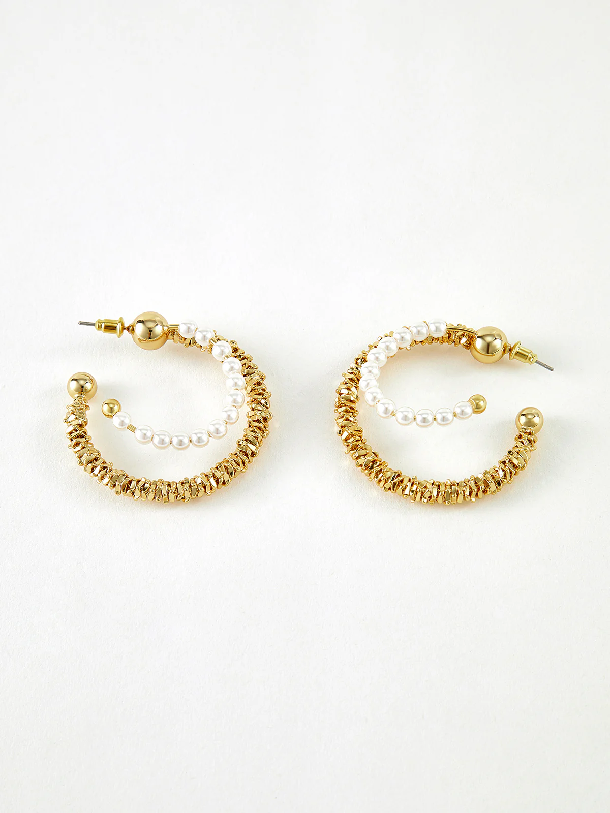 Double Layer Pearl Hoop Earrings - Image 2