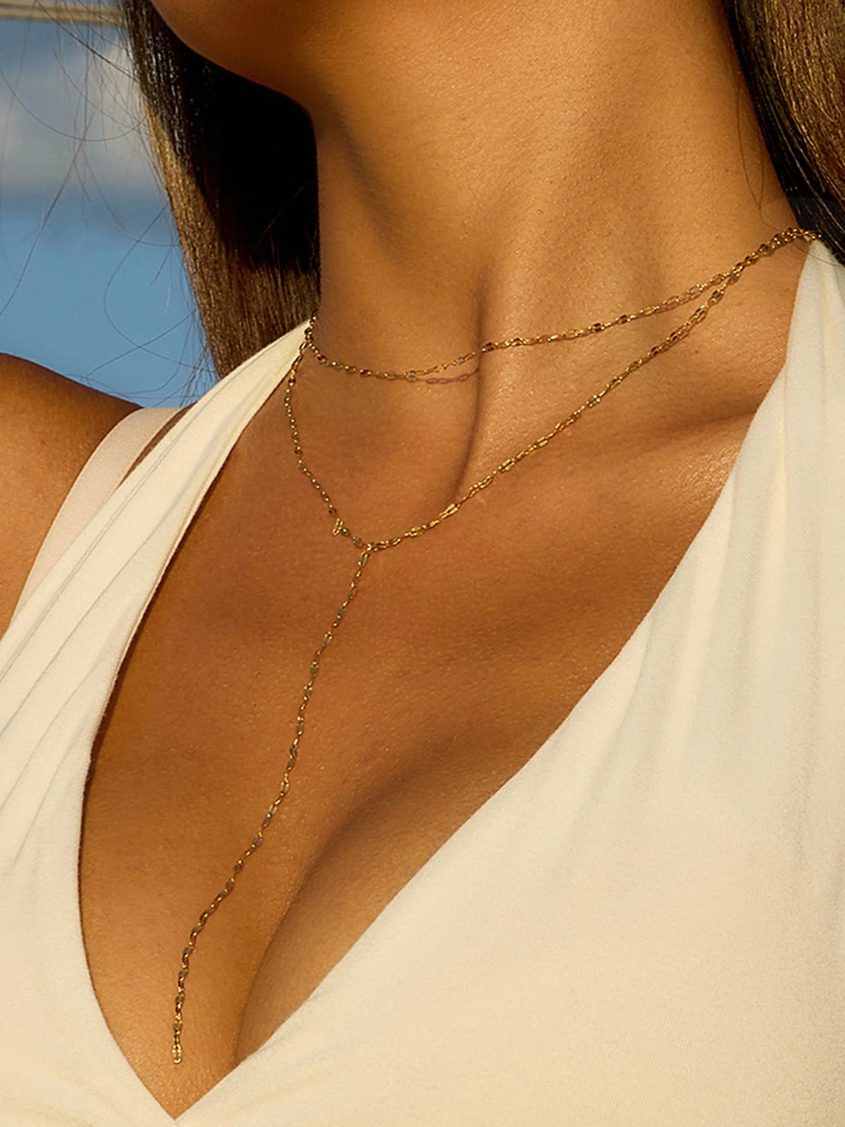 Double Layer Y-Drop Lariat Necklace - Image 3