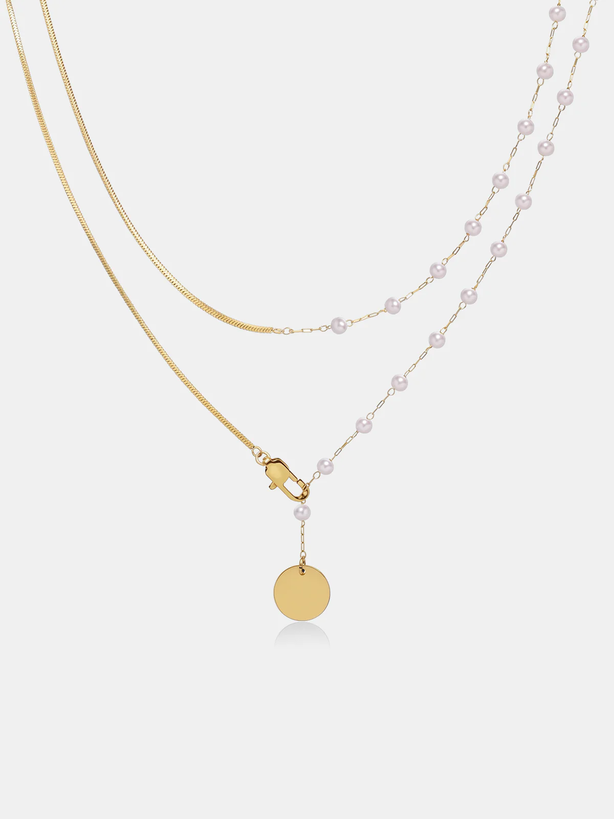 Double Layered Pearl Disc Pendant Necklace - Image 2
