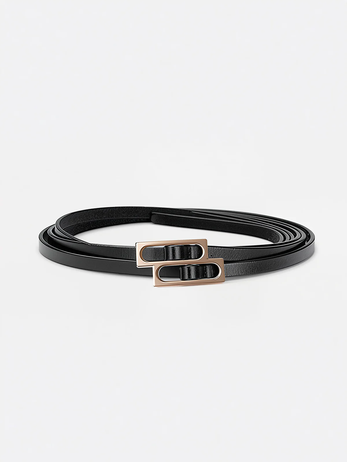 Double-Loop Buckle Leather Thin Belt - Image 3