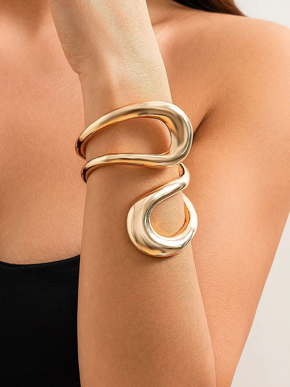 Double Loop Curved Open Cuff Bracelet