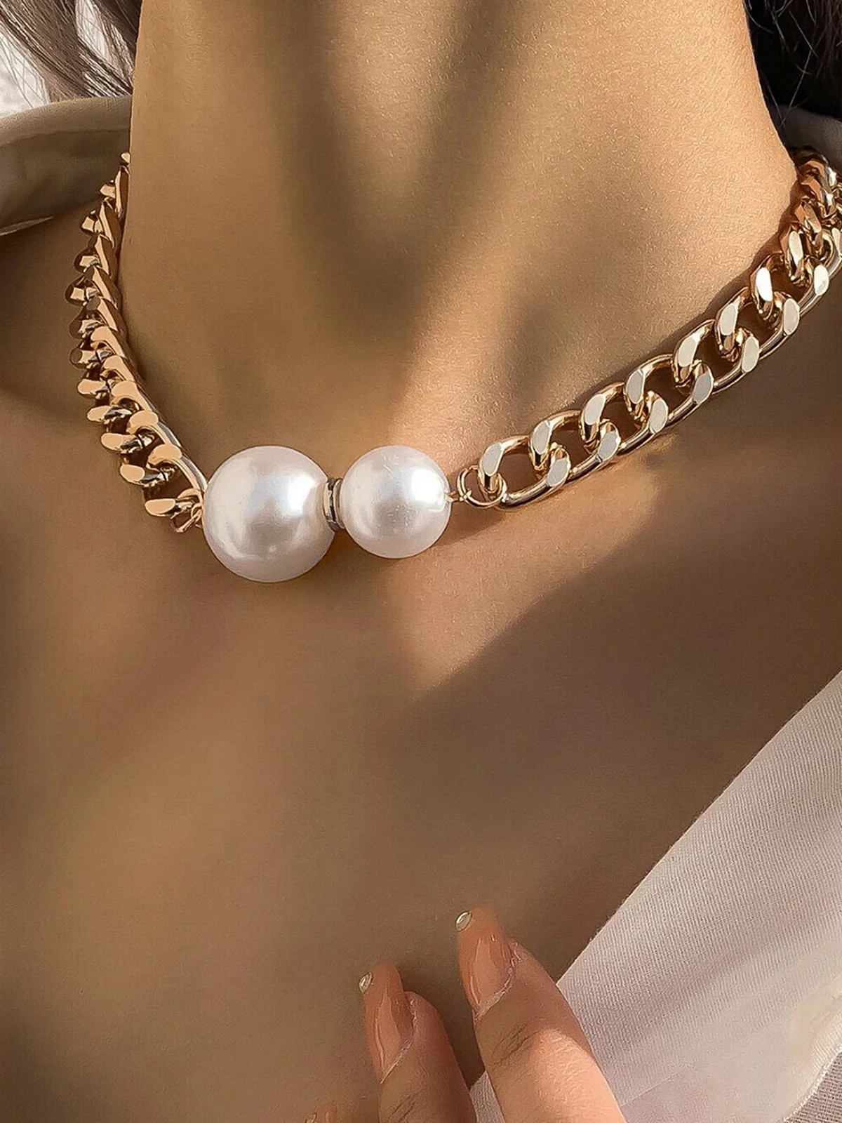 Double Pearl Chain Necklace - Image 5