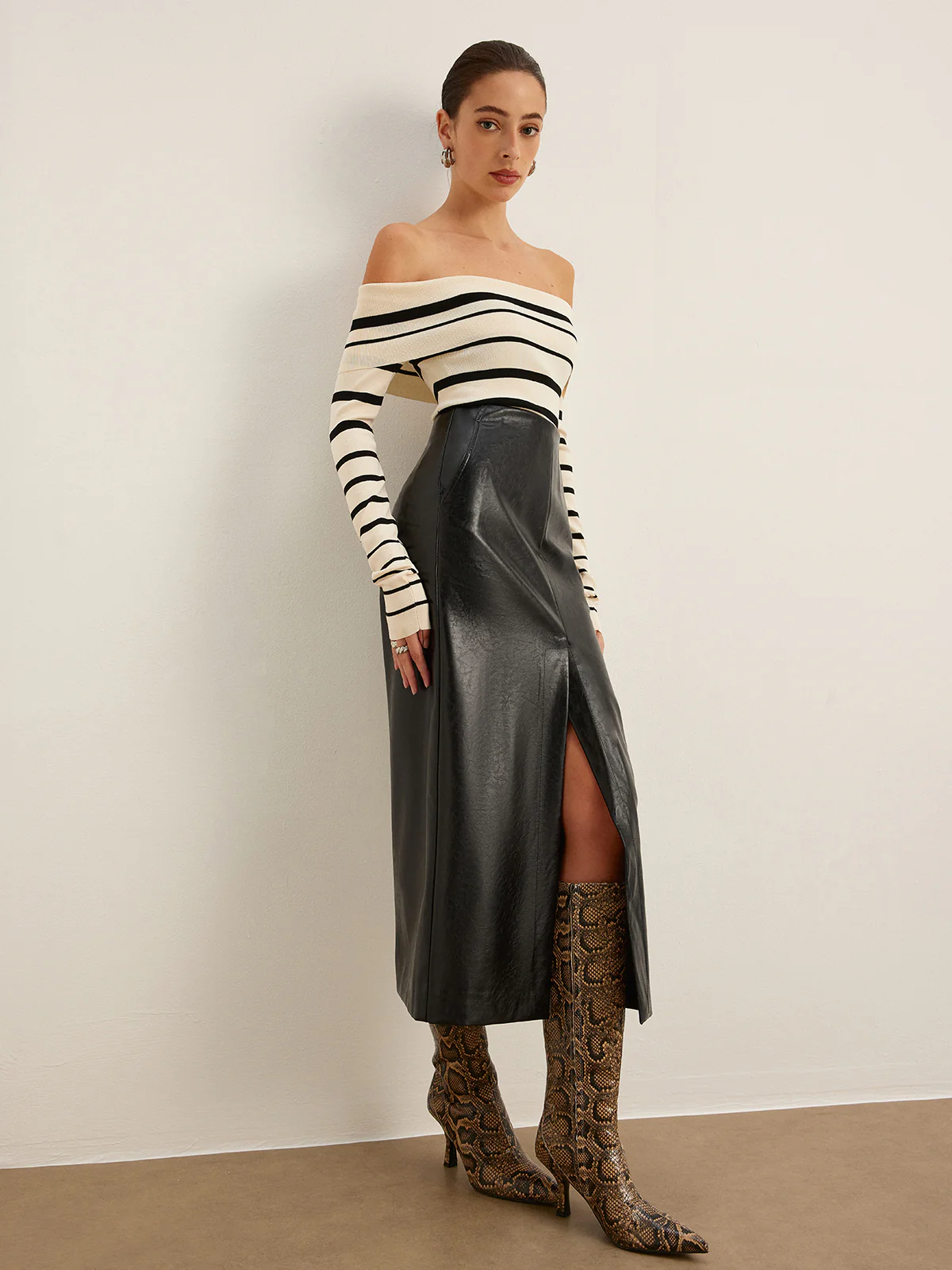 Double Sided Split Faux Leather Skirt - Image 2