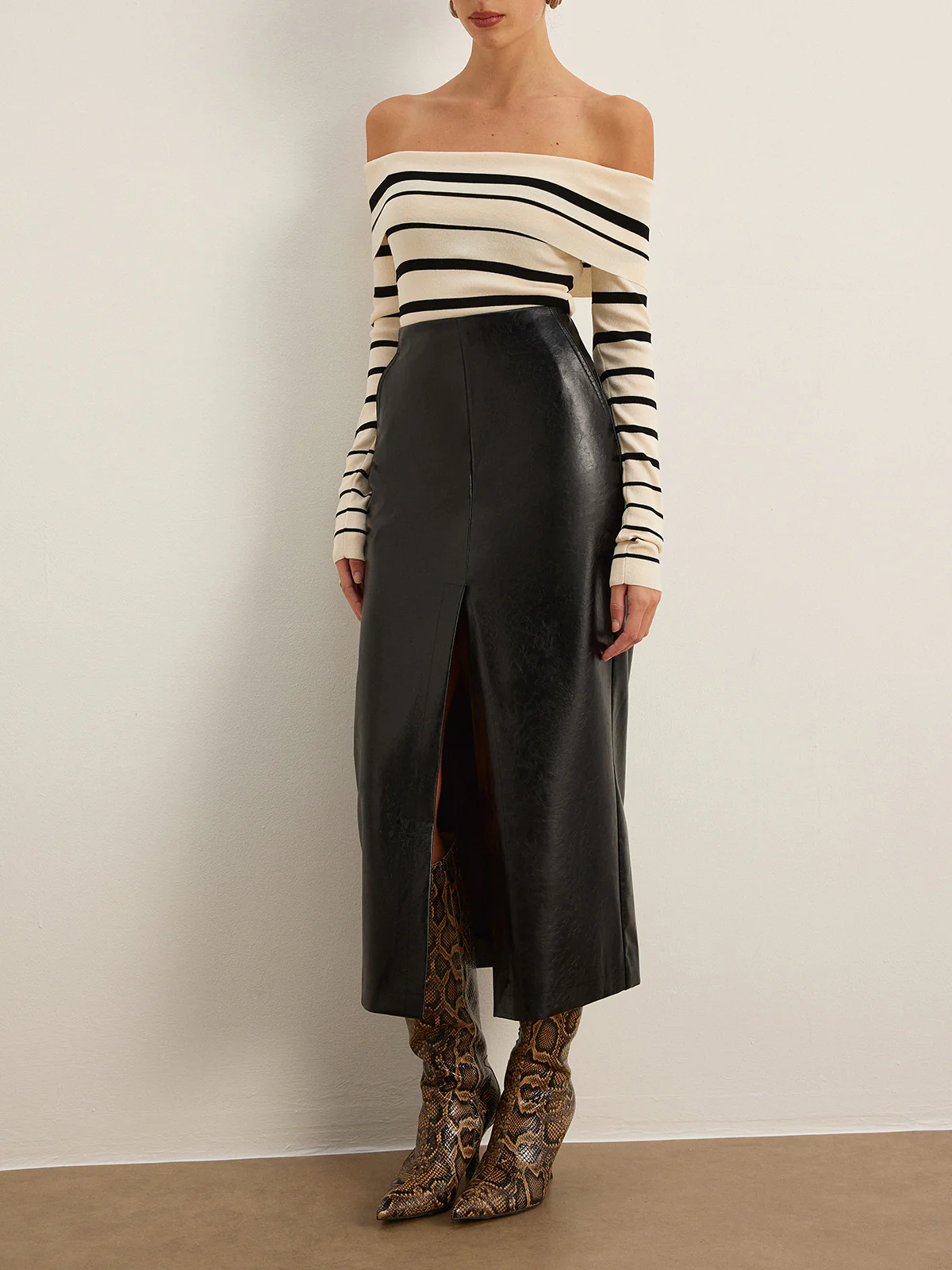 Double Sided Split Faux Leather Skirt - Image 3
