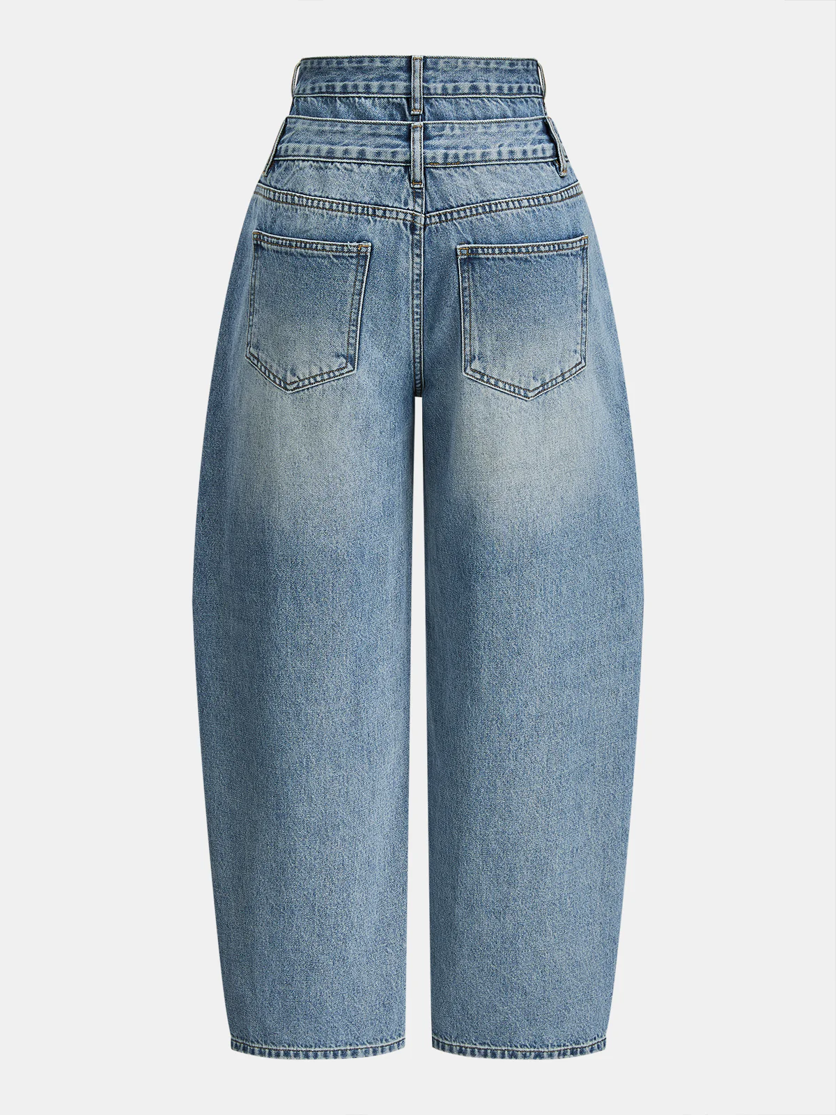Double Waistband Curved-Leg Denim Pants - Image 2
