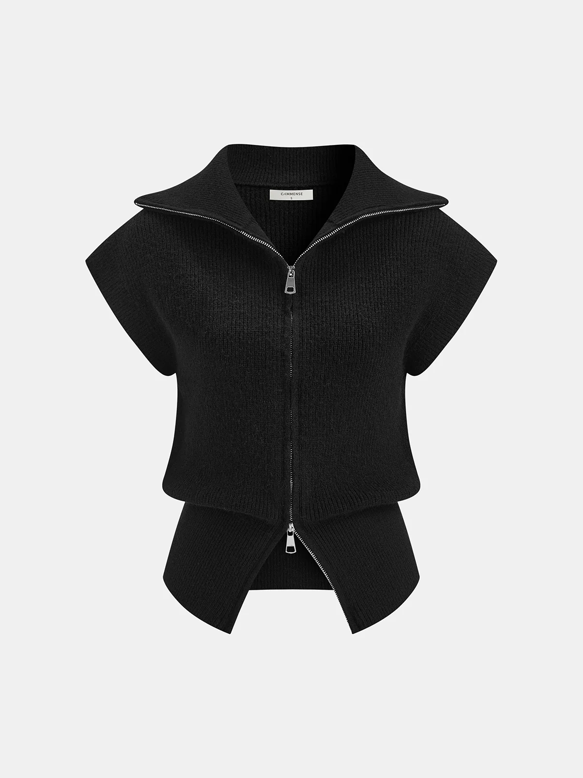 Double-Zip Ribbed Cap Sleeve Vest