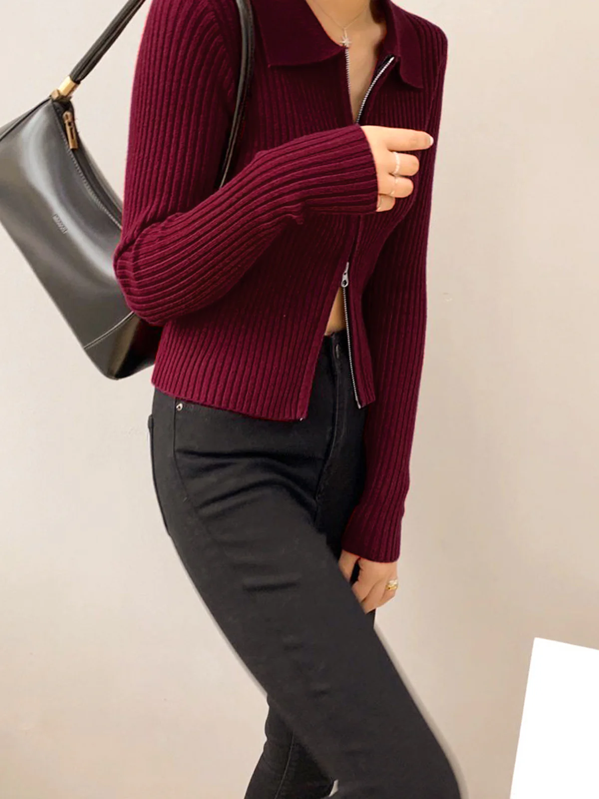 Double-Zip Ribbed Petite Sweater - Image 5