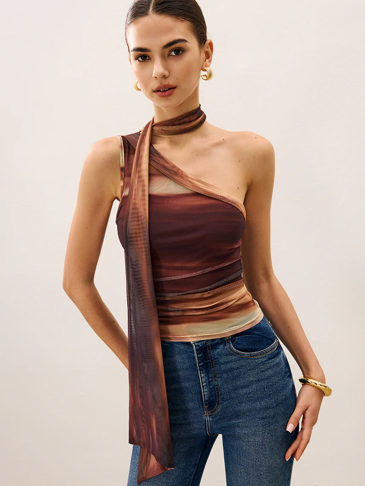 Dradient Top With Scarf-Detail - Image 2