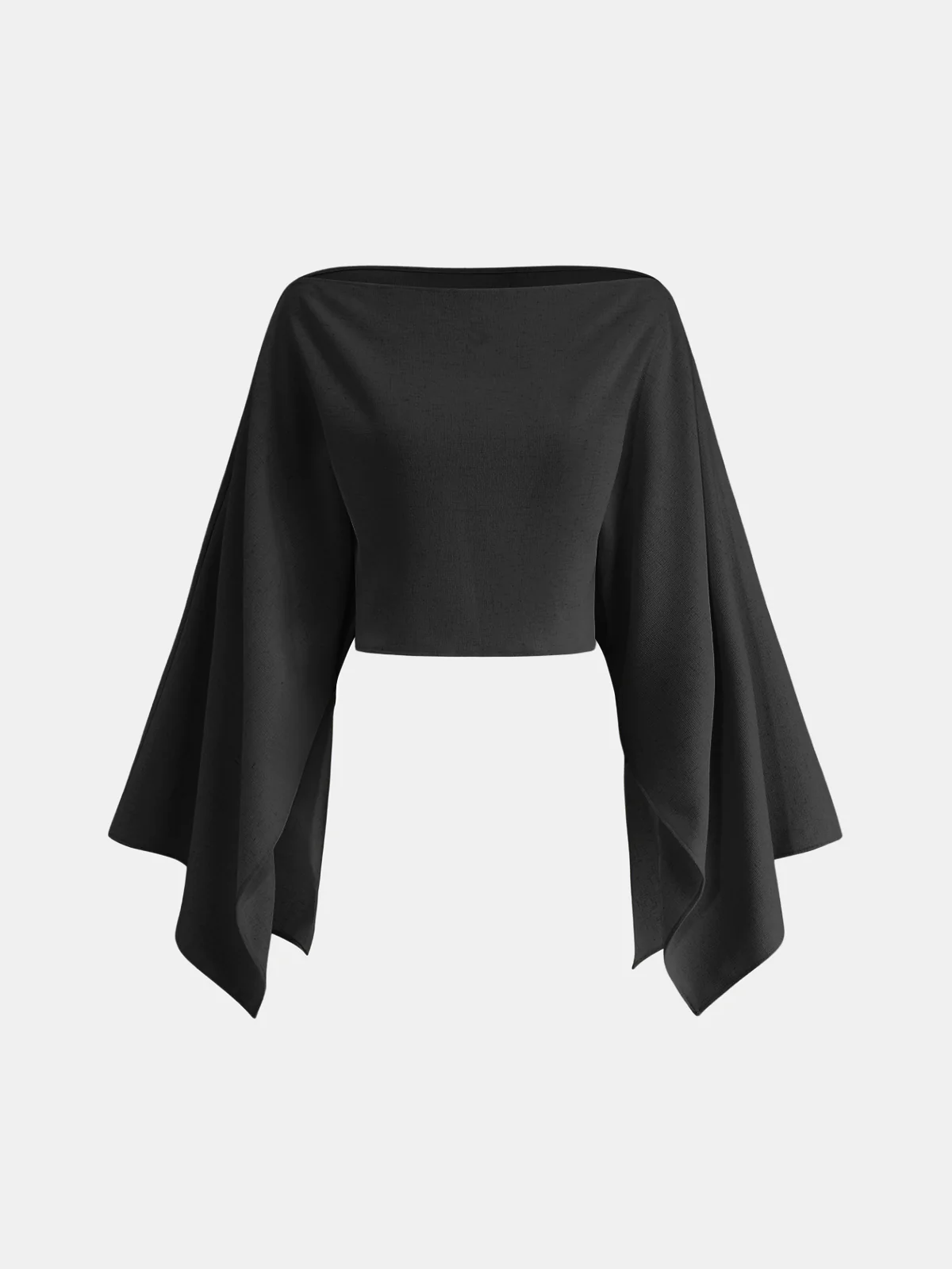 Dramatic Sleeve Linen-Blend Cropped Top - Image 6