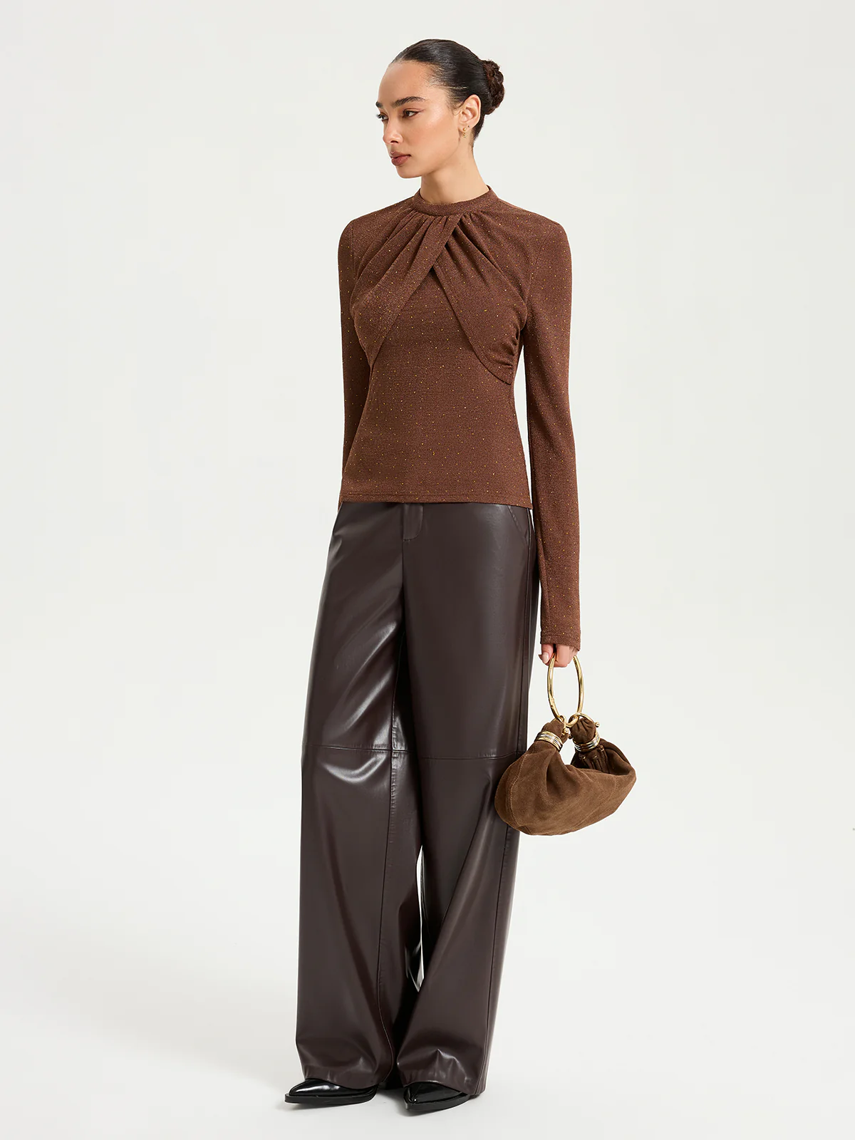 Draped Cross-Front Glitter Knit Top - Image 4