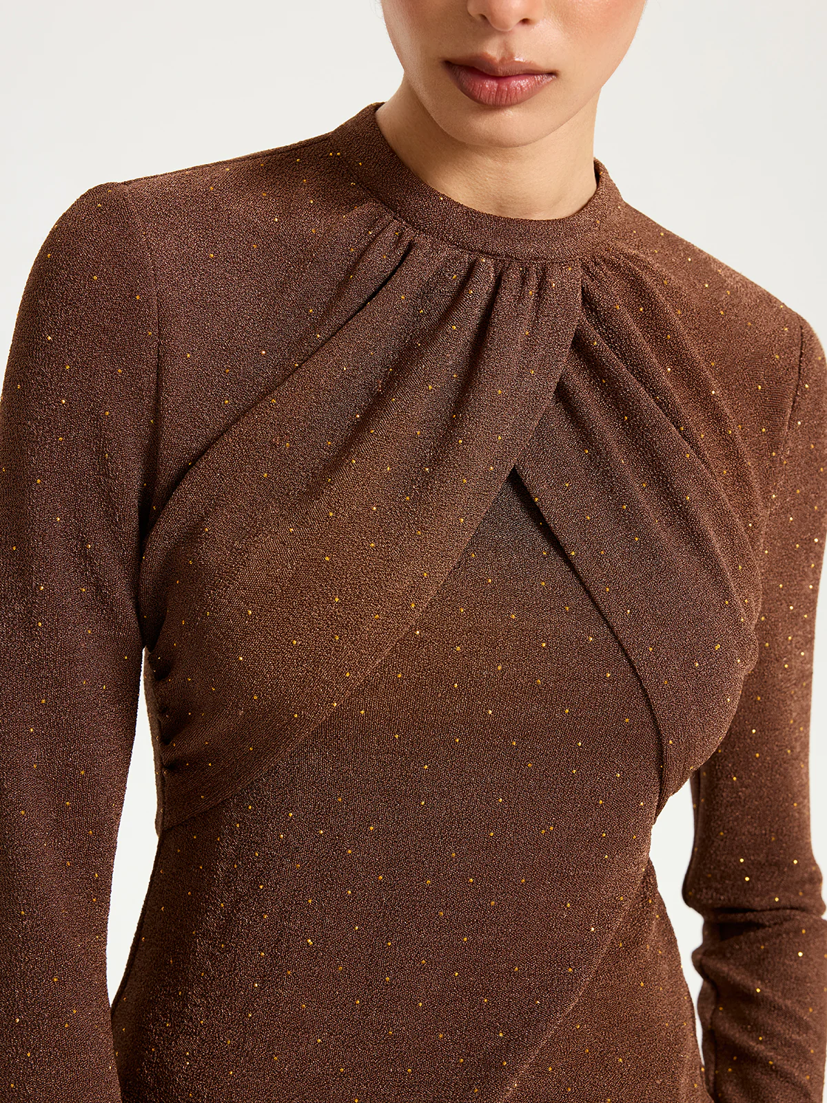Draped Cross-Front Glitter Knit Top - Image 5