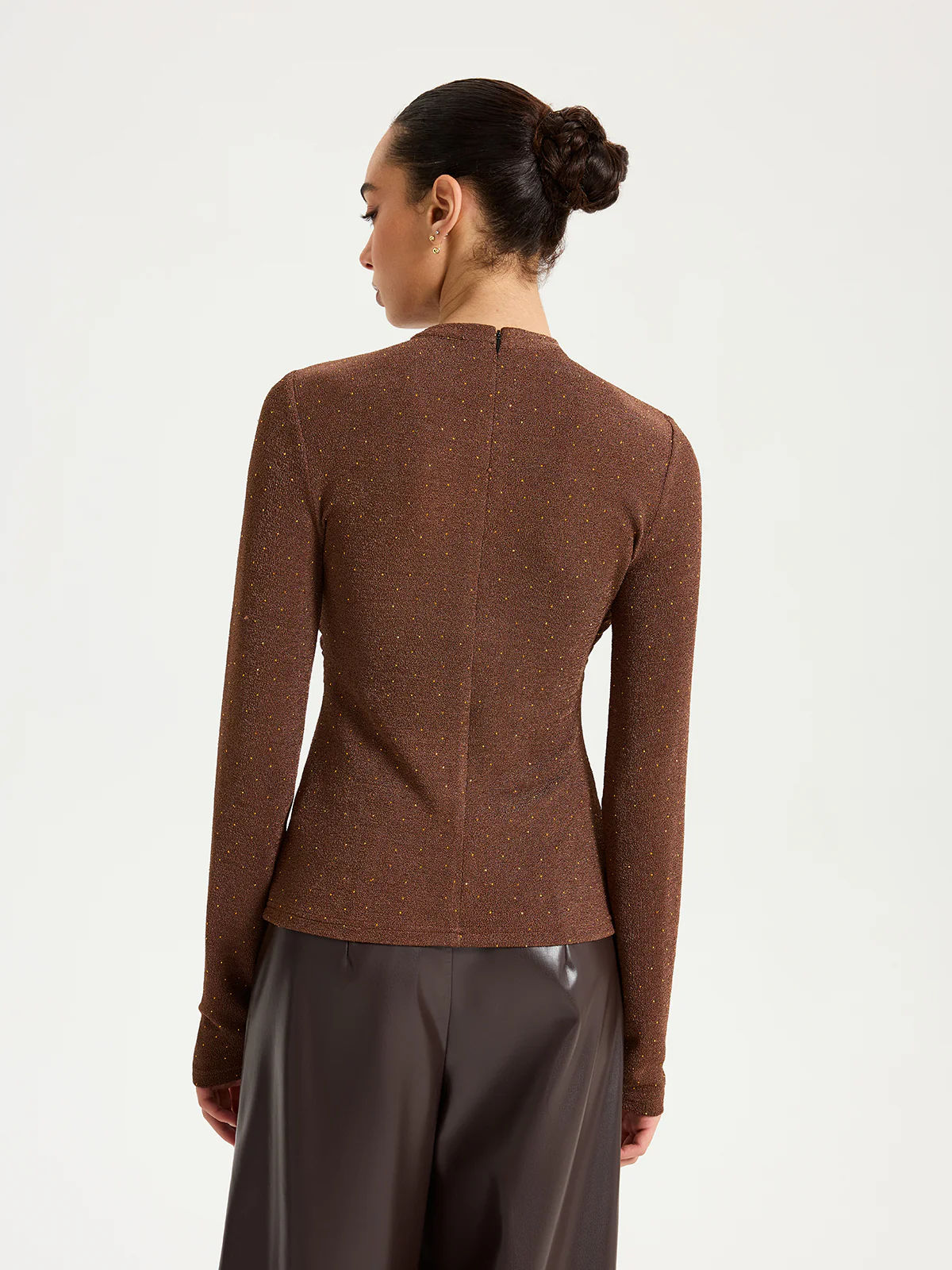 Draped Cross-Front Glitter Knit Top - Image 6