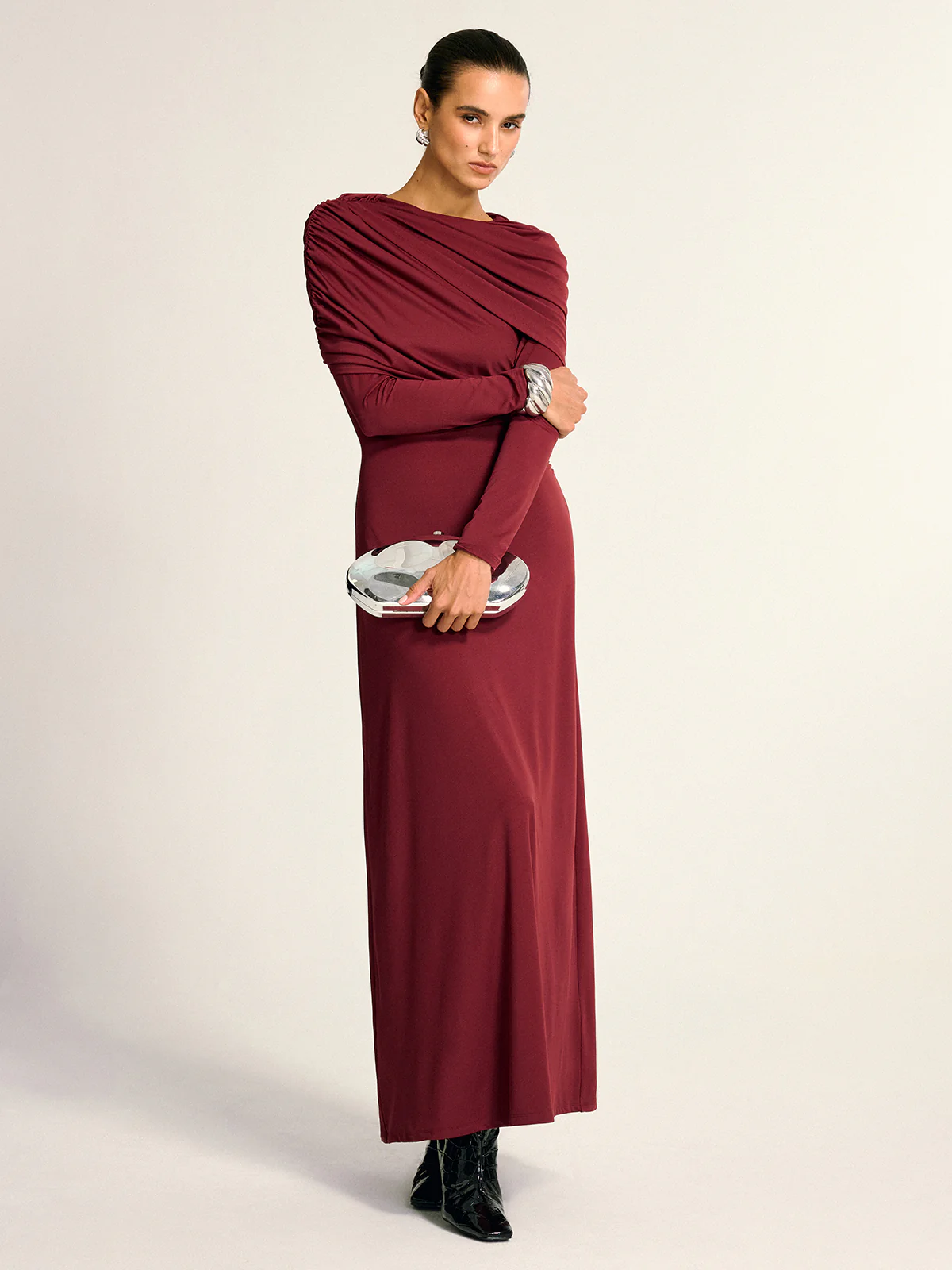 Draped Long Sleeve Maxi Dress - Image 2