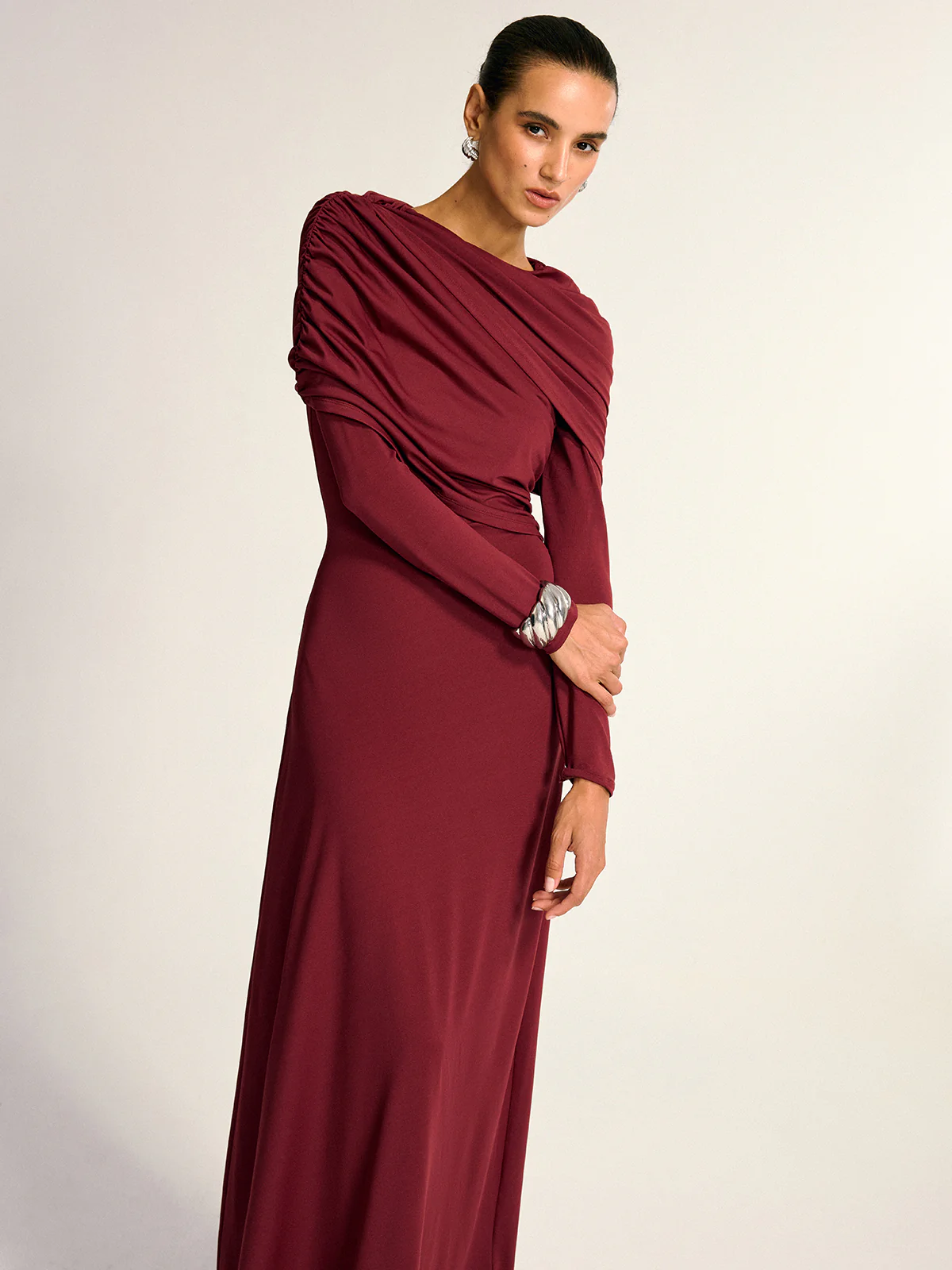 Draped Long Sleeve Maxi Dress - Image 3