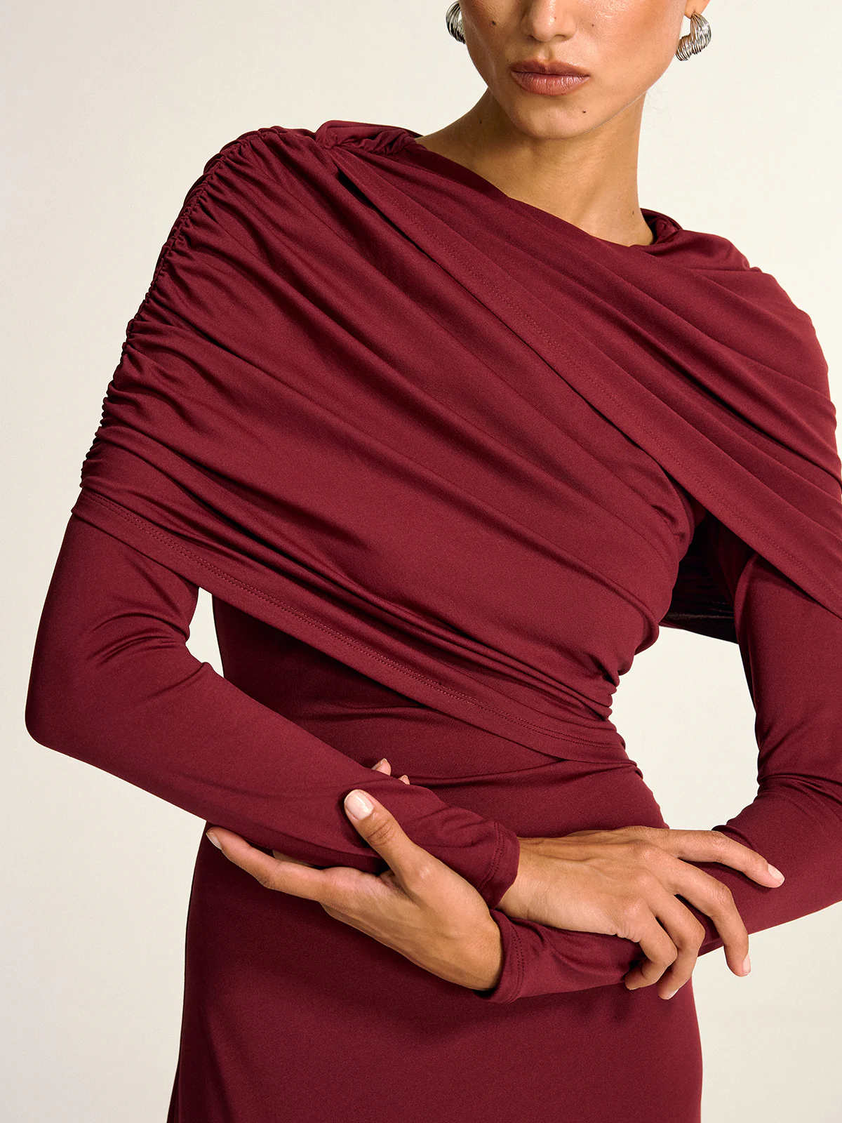 Draped Long Sleeve Maxi Dress - Image 4