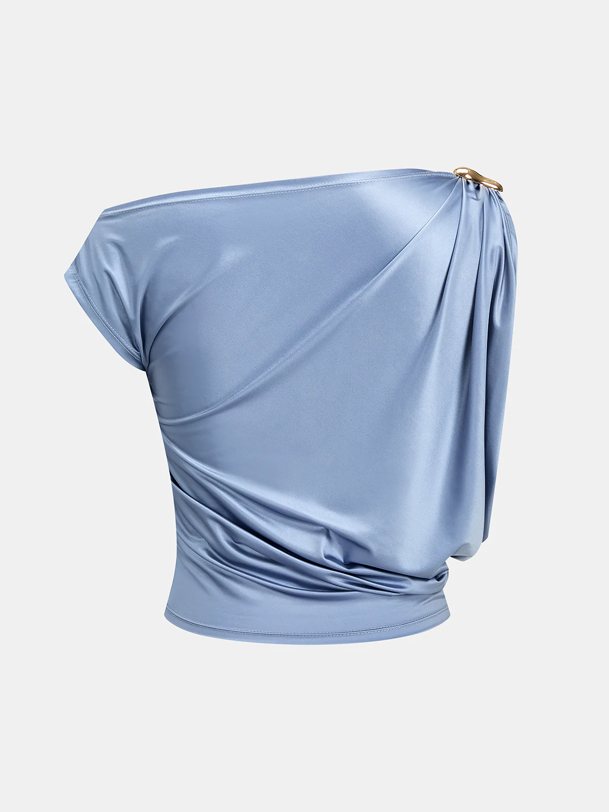 Draped Off-Shoulder Metal Buckle Crop Top - Image 2