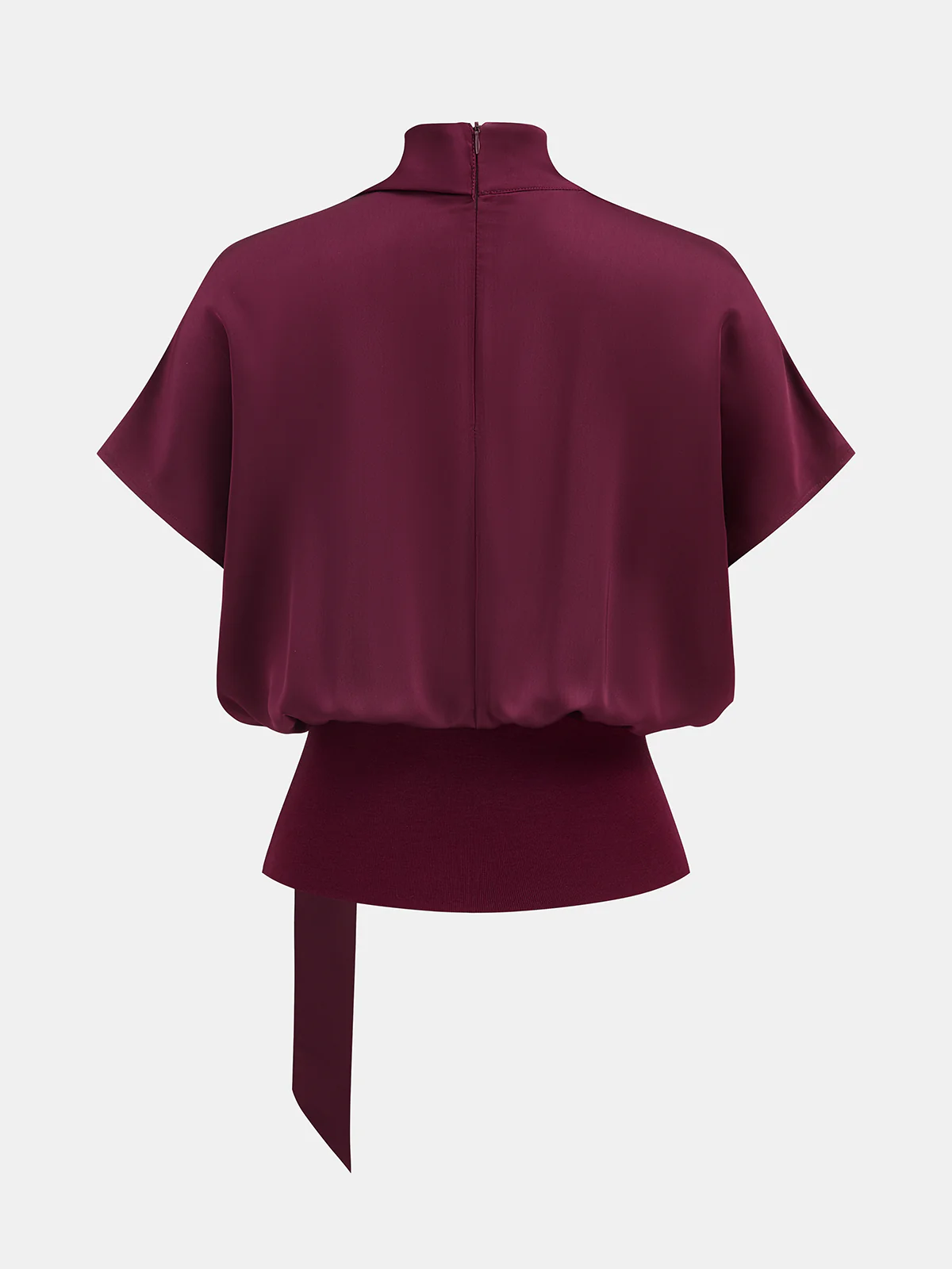 Draped Satin Mock Neck Blouse with Tie - Image 2