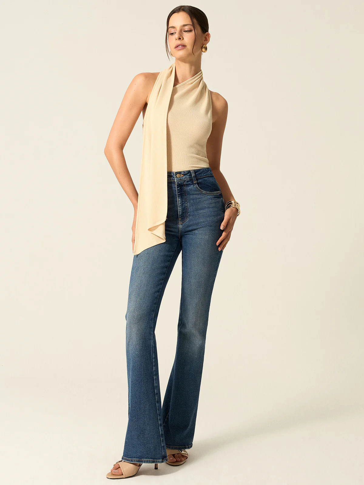 Halter Backless Top with Draped Scarf Detail - Image 2