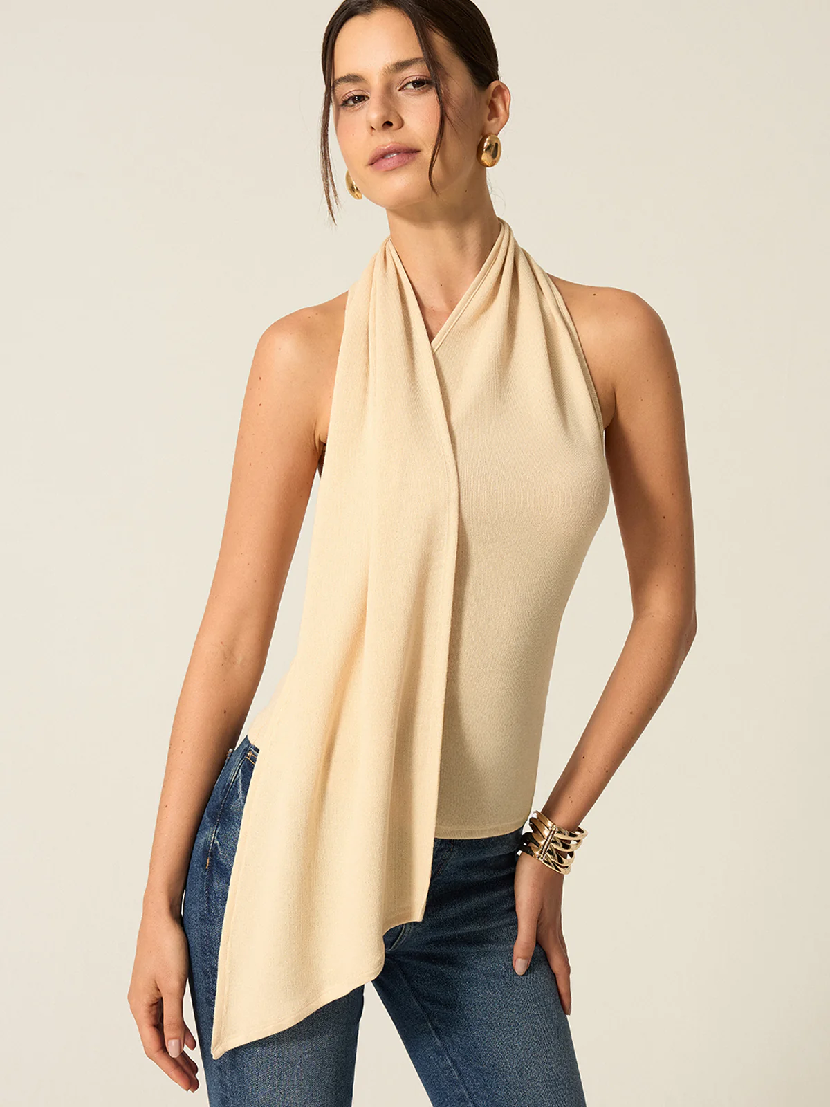 Halter Backless Top with Draped Scarf Detail - Image 5