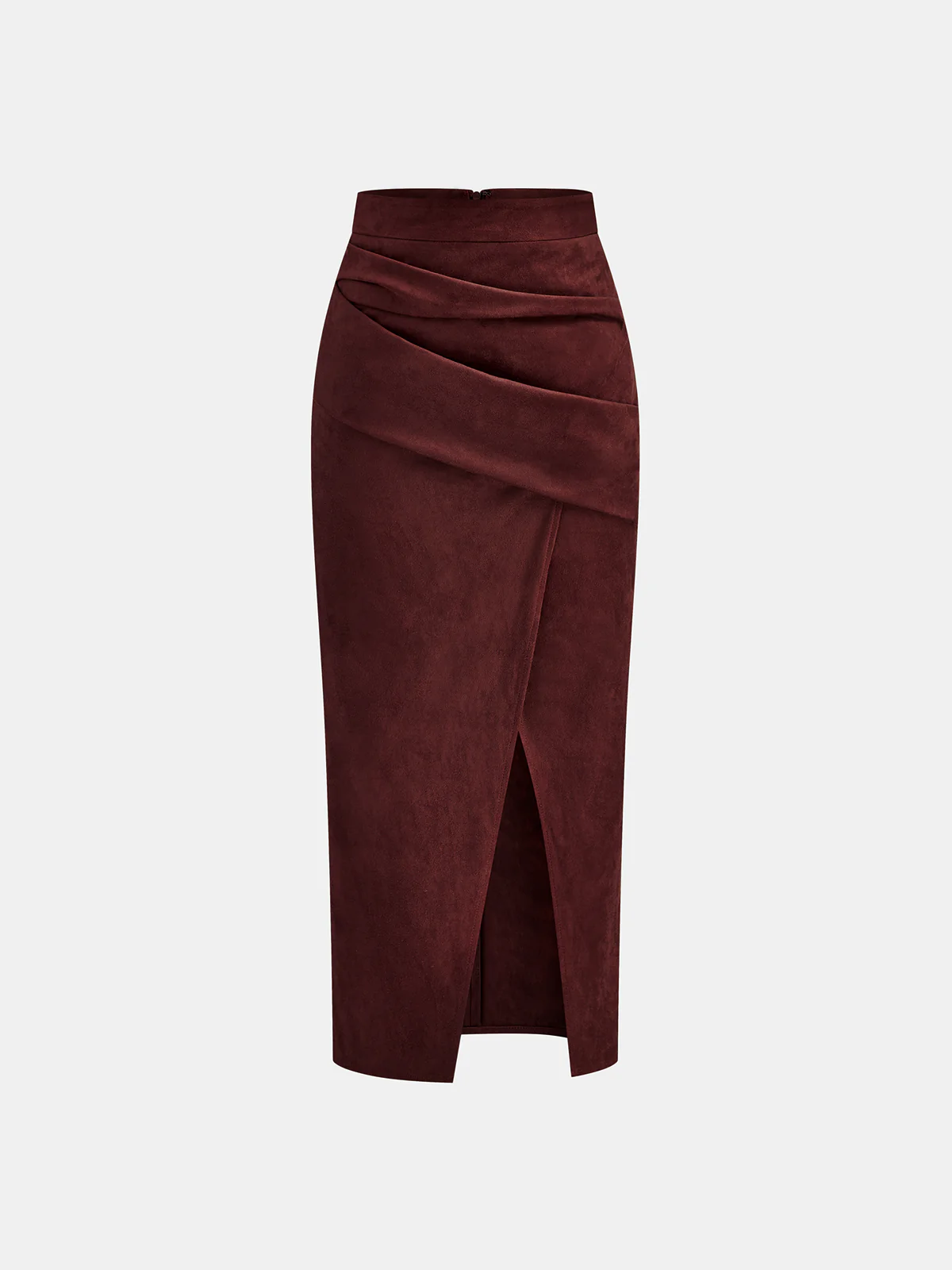 Draped Slit Suede Effect Midi Skirt - Image 6