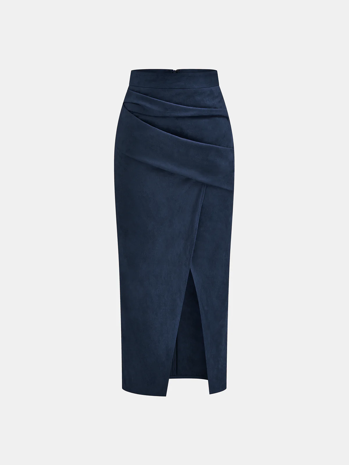 Draped Slit Suede Effect Midi Skirt - Image 9