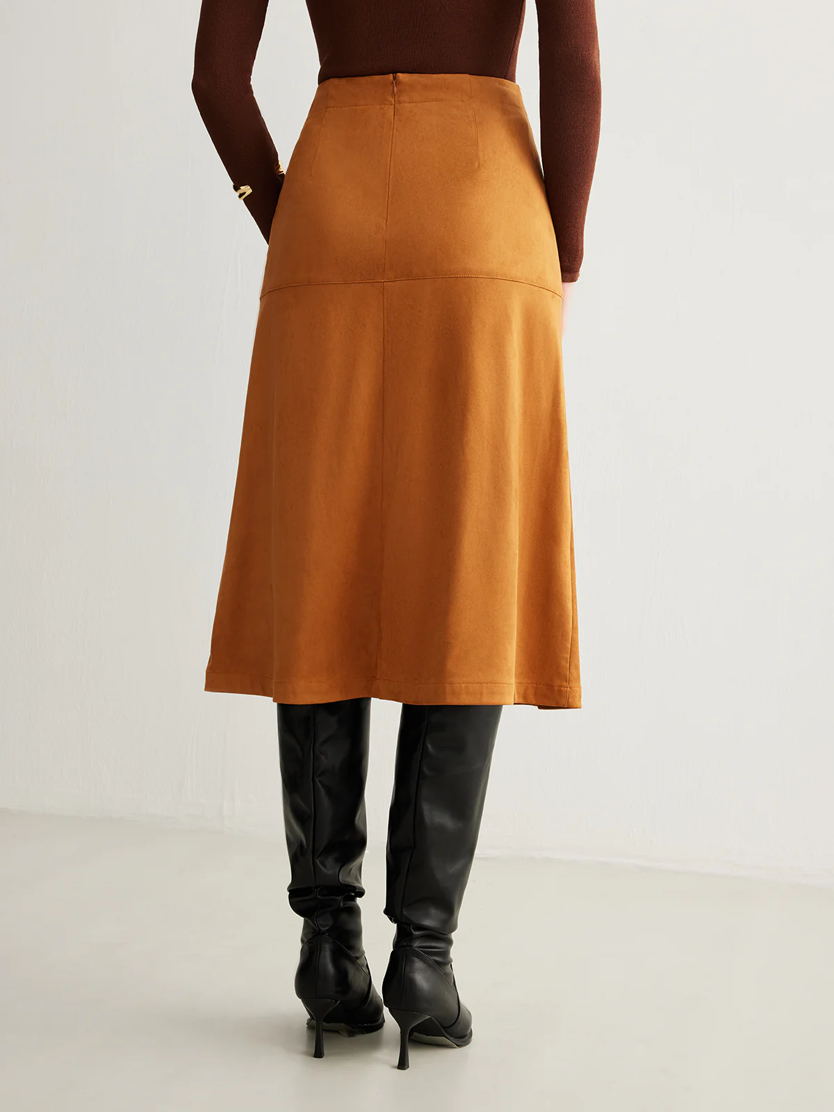 Drawstring Back-Zipper Suede Effect Skirt - Image 6