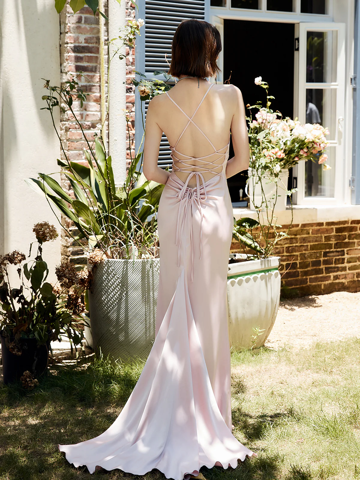 Drawstring Backless Lace Up Long Dress - Image 7