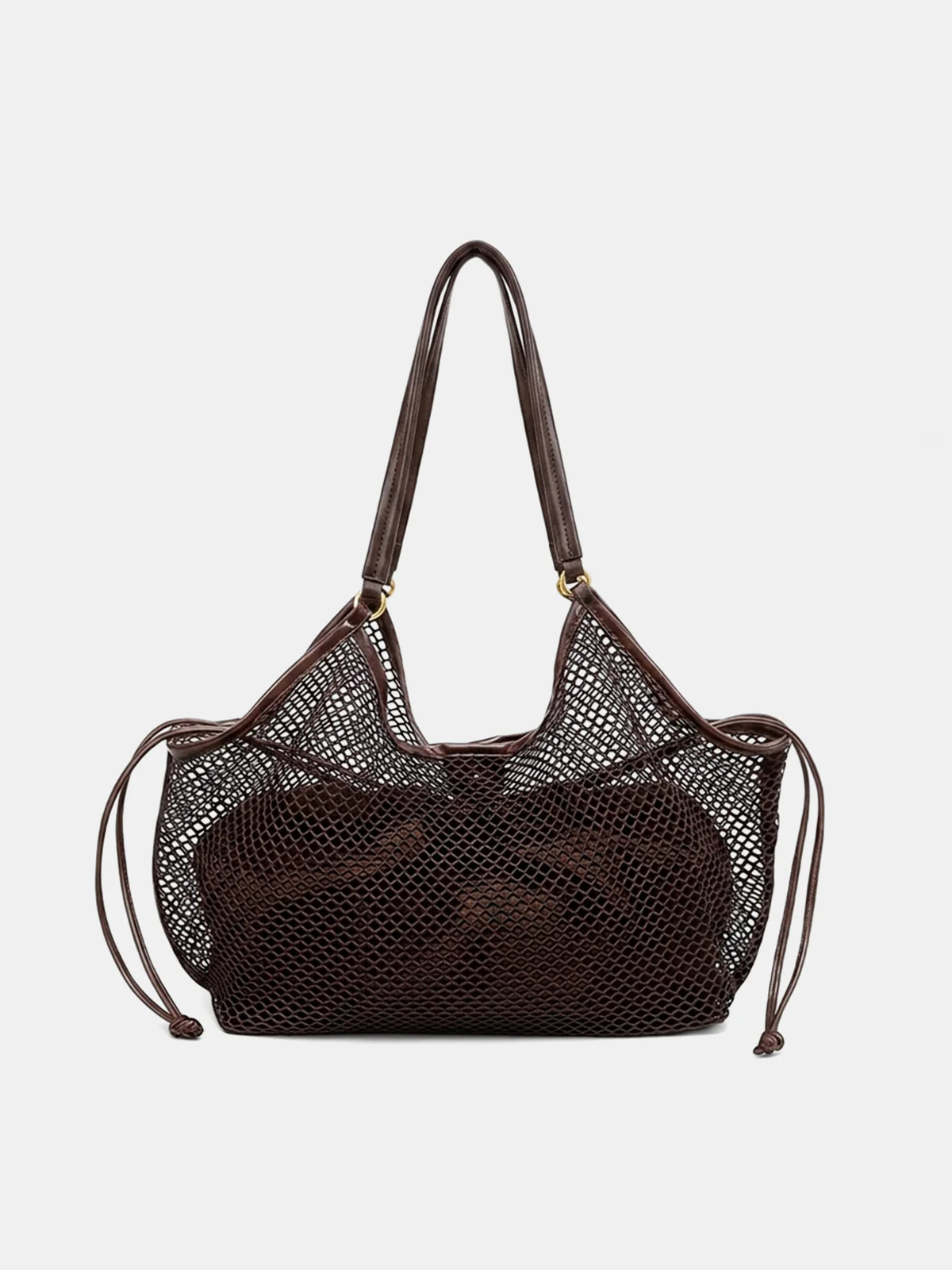 Drawstring Mesh Shoulder Tote Bag