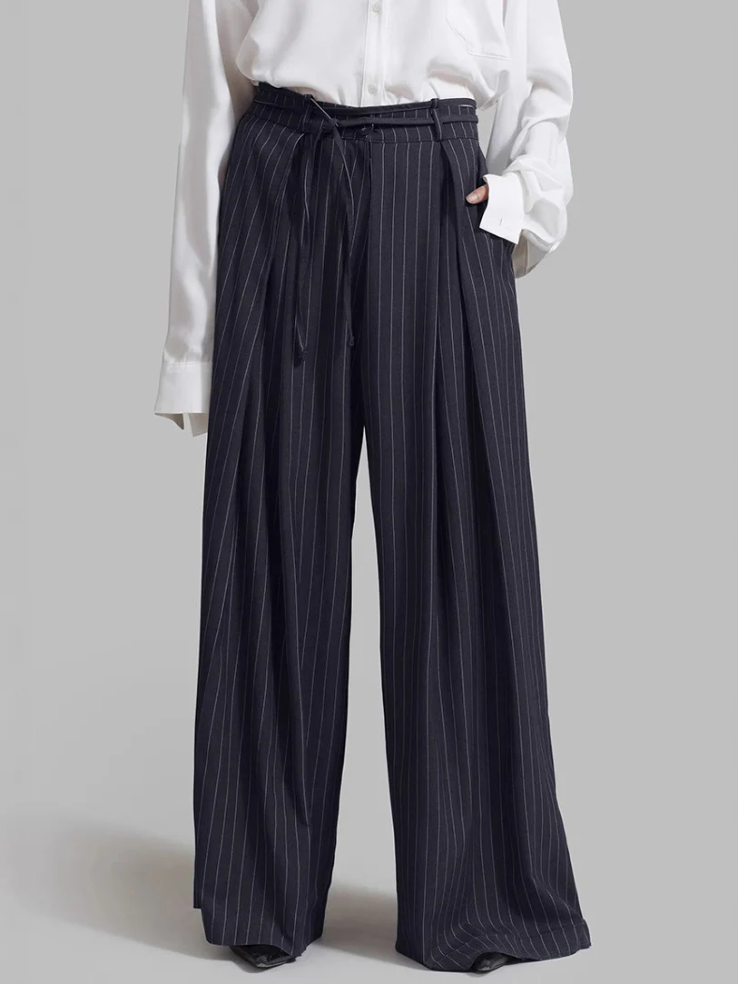 Drawstring Pinstripe Wide-Leg Pants - Image 2