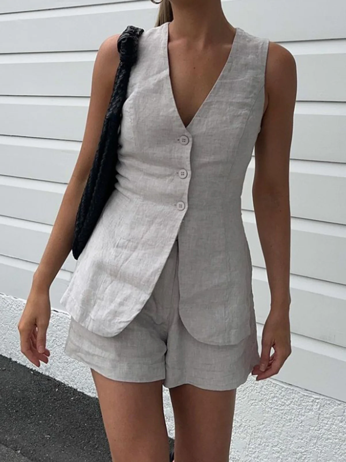 Drawstring Split Casual Shorts Set - Image 7