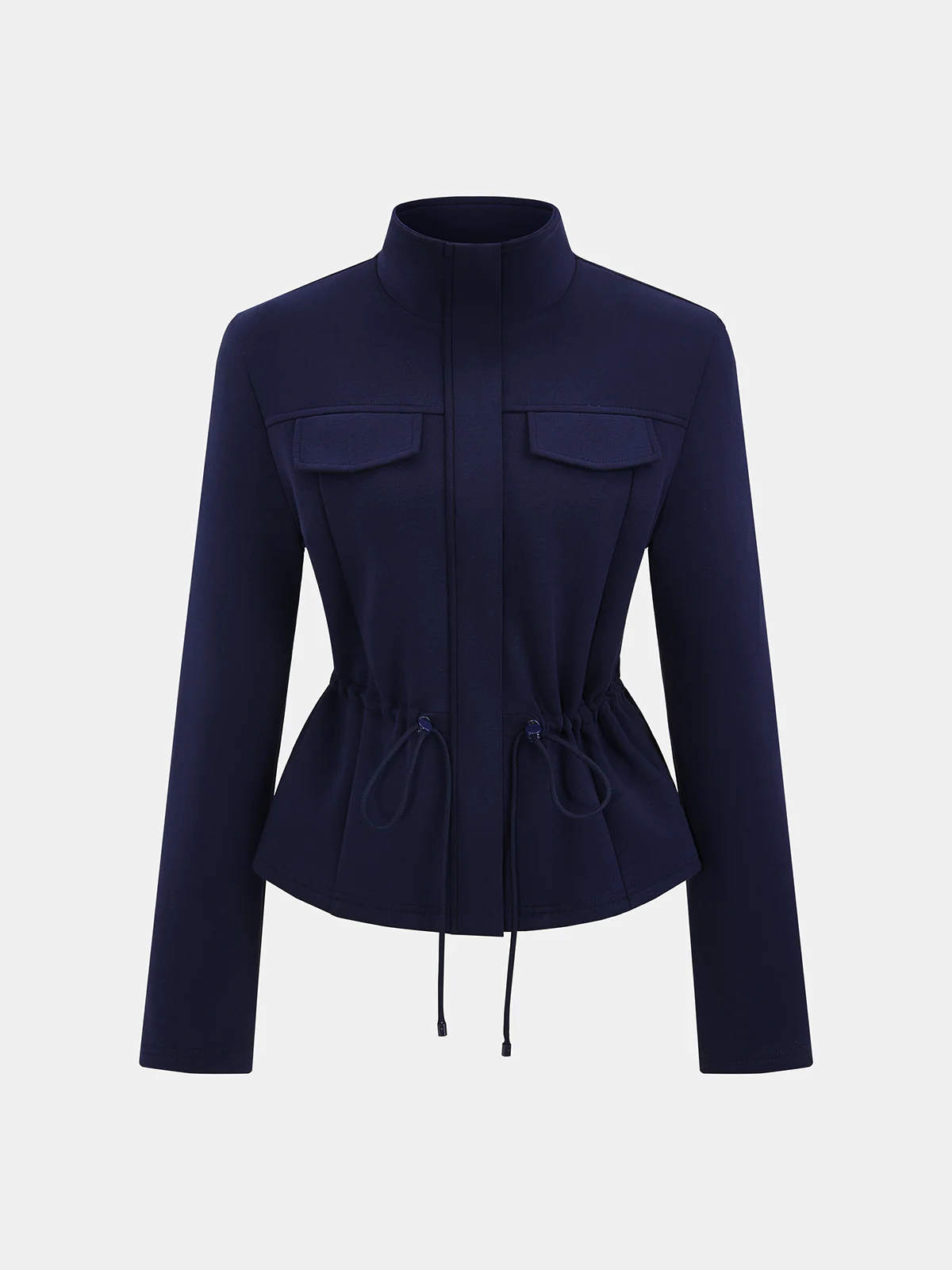 Drawstring-Waist Stand-Collar Jacket