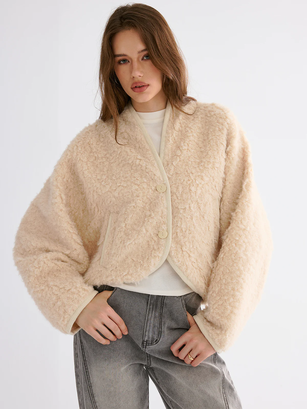 Drop-Shoulder Cropped Fuzzy Coat - Image 5