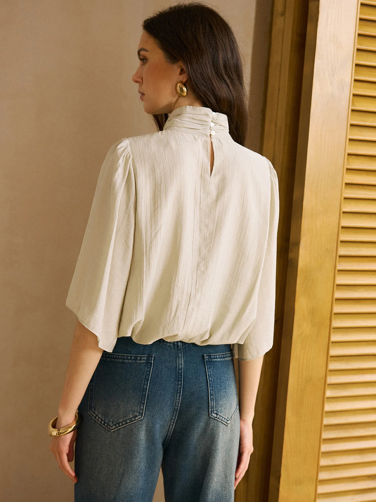 Elastic Hem Half-Sleeve Shirt - Image 2
