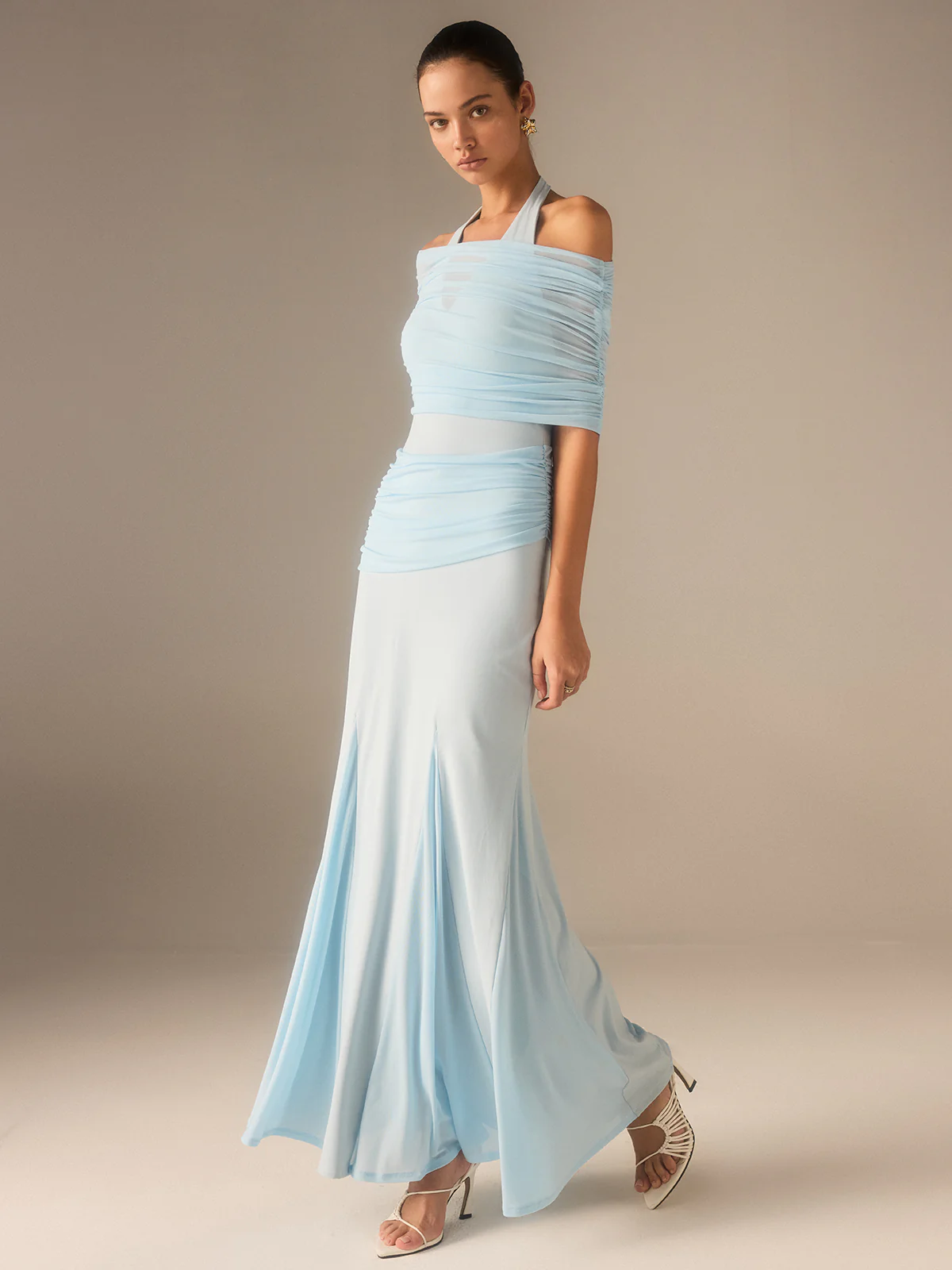 Semi-Sheer Elastic Mesh Ruched Maxi Dress - Image 2
