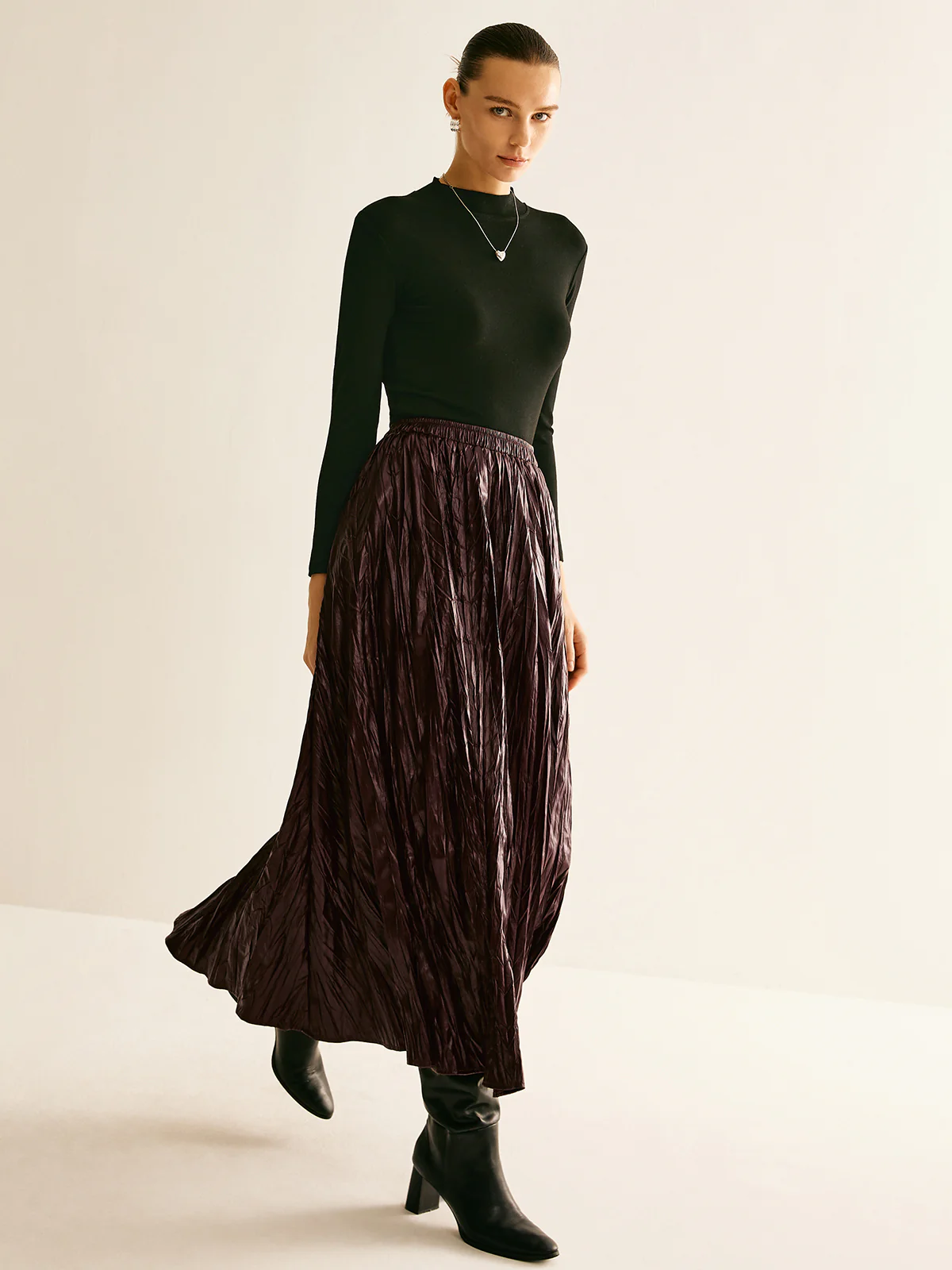 Elastic Waist Faux Leather Skirt - Image 5